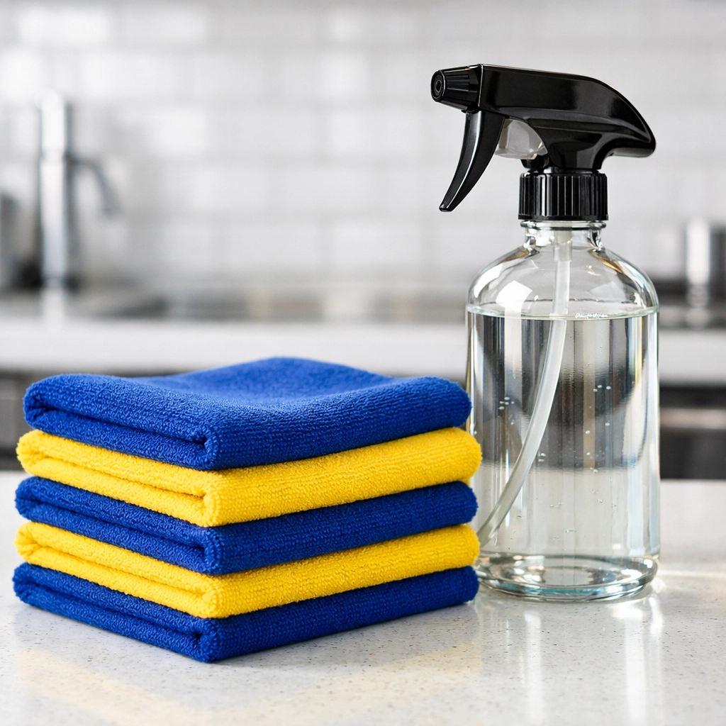 Eco-friendly cleaning tools and microfiber cloths used by professional maid services Worcester.