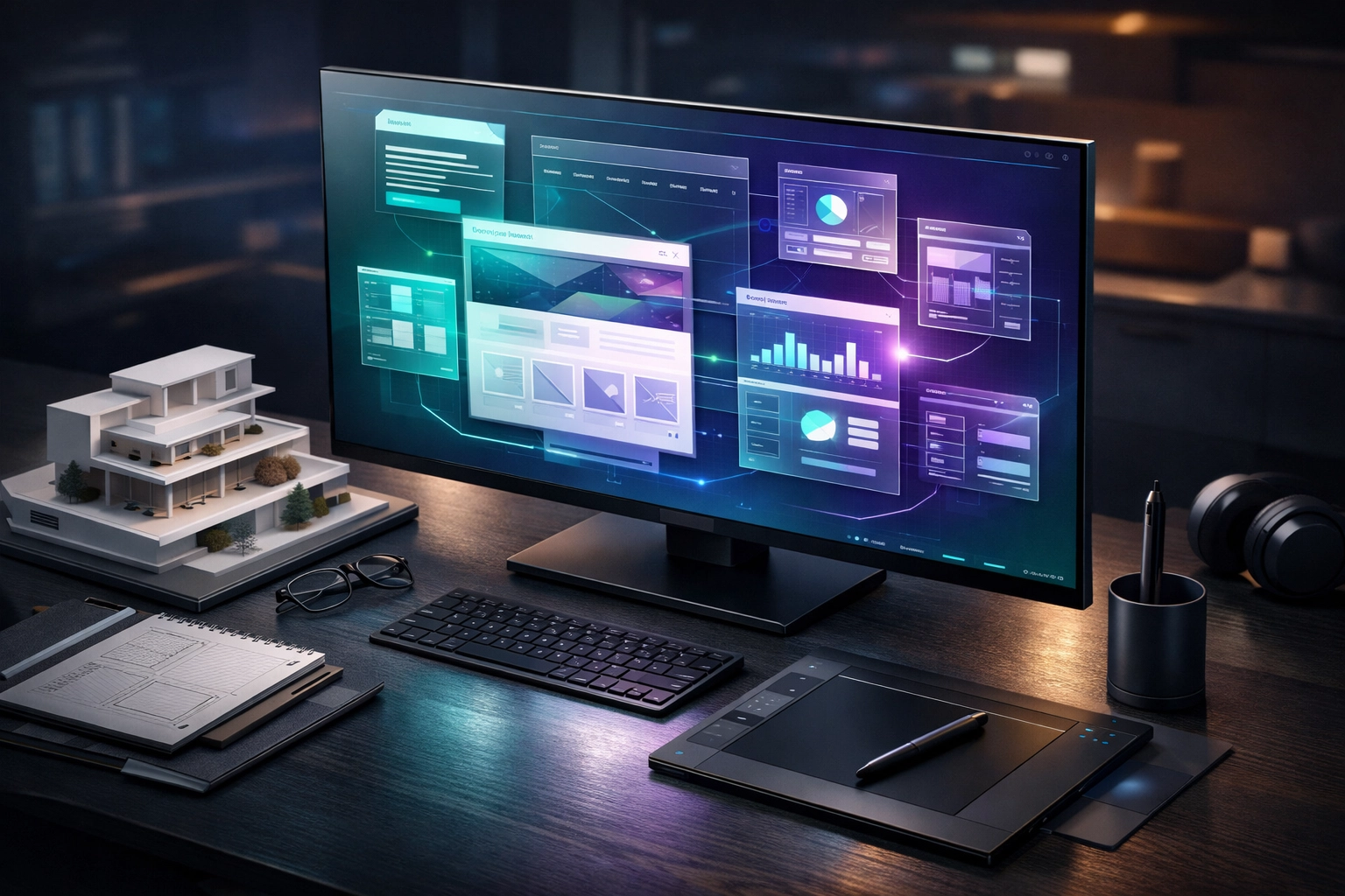 Modern custom web design project displayed on a monitor, highlighting professional digital craftsmanship in Toronto.