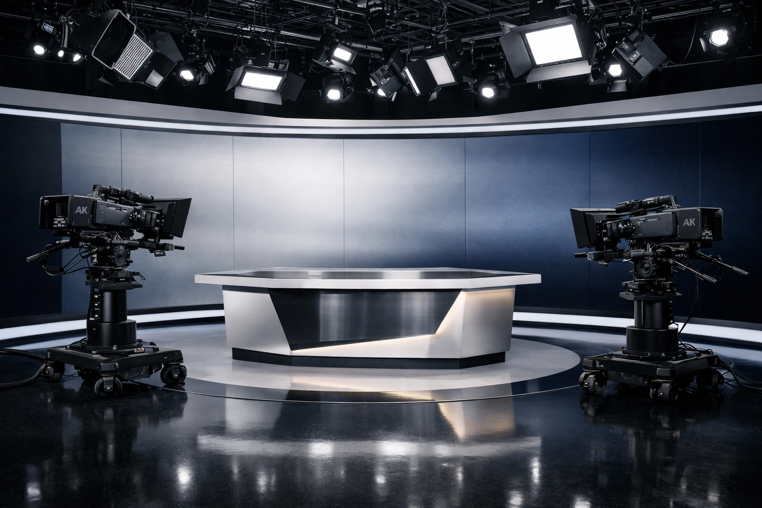 Professional television broadcast studio illustrating high-impact earned media and brand credibility solutions.