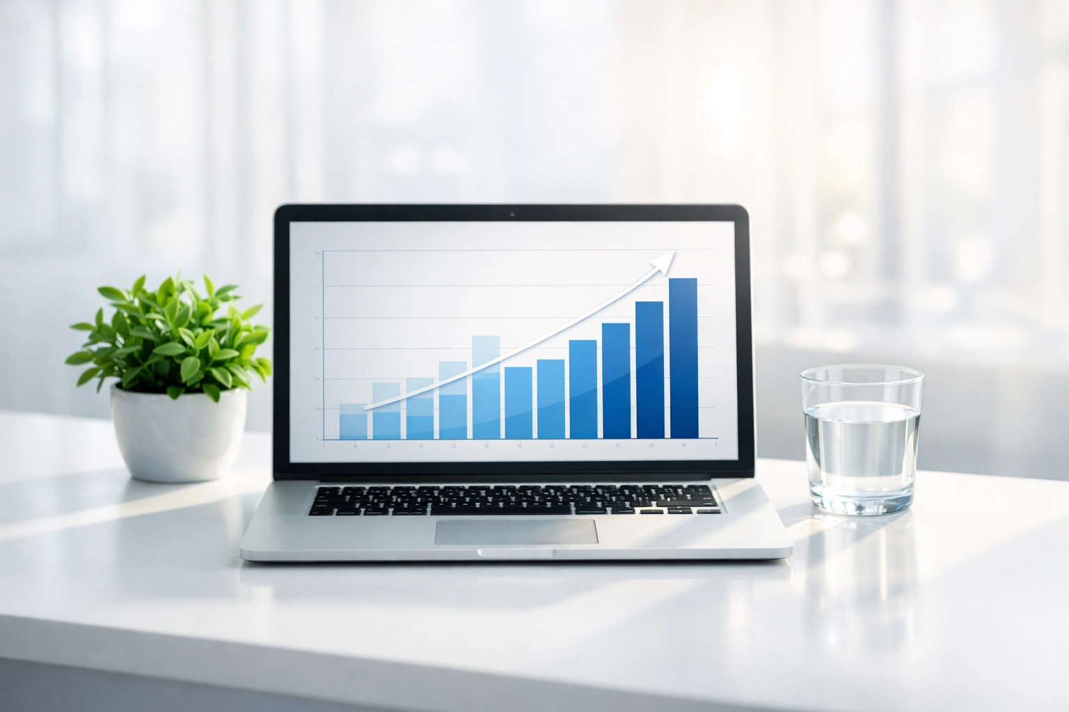 Clean workspace with financial growth charts on a laptop representing Austin MN bookkeeping success.