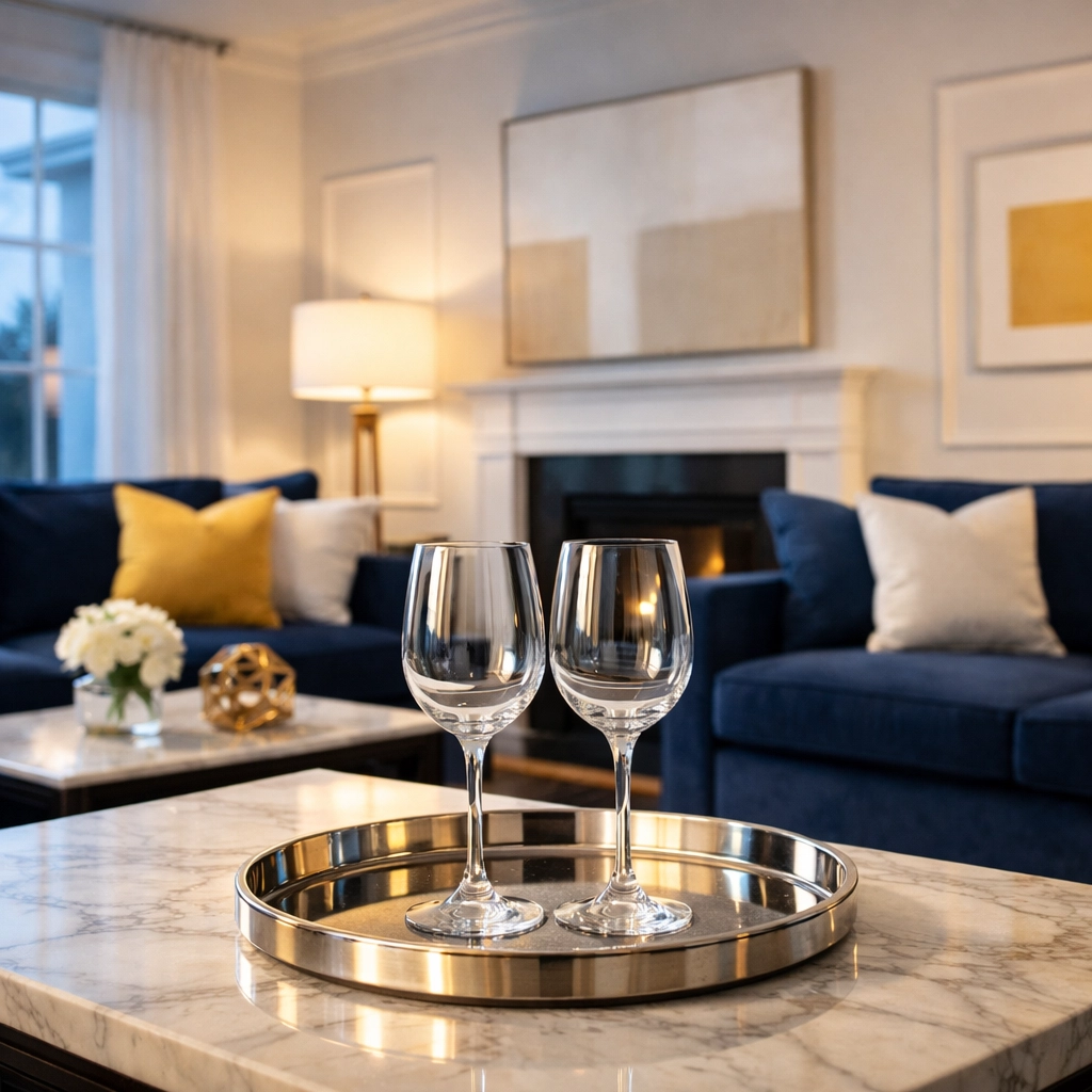 Clean modern living room professionally polished by professional cleaners Wellesley MA for guests.