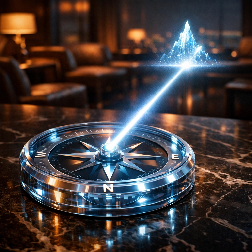 A digital compass pointing toward business growth through long-term Zoho development services.