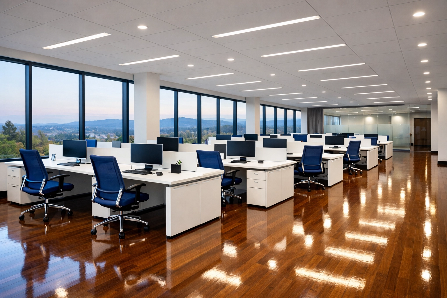 Modern office workspace in Fitchburg sanitized by a professional house cleaning service in Fitchburg.