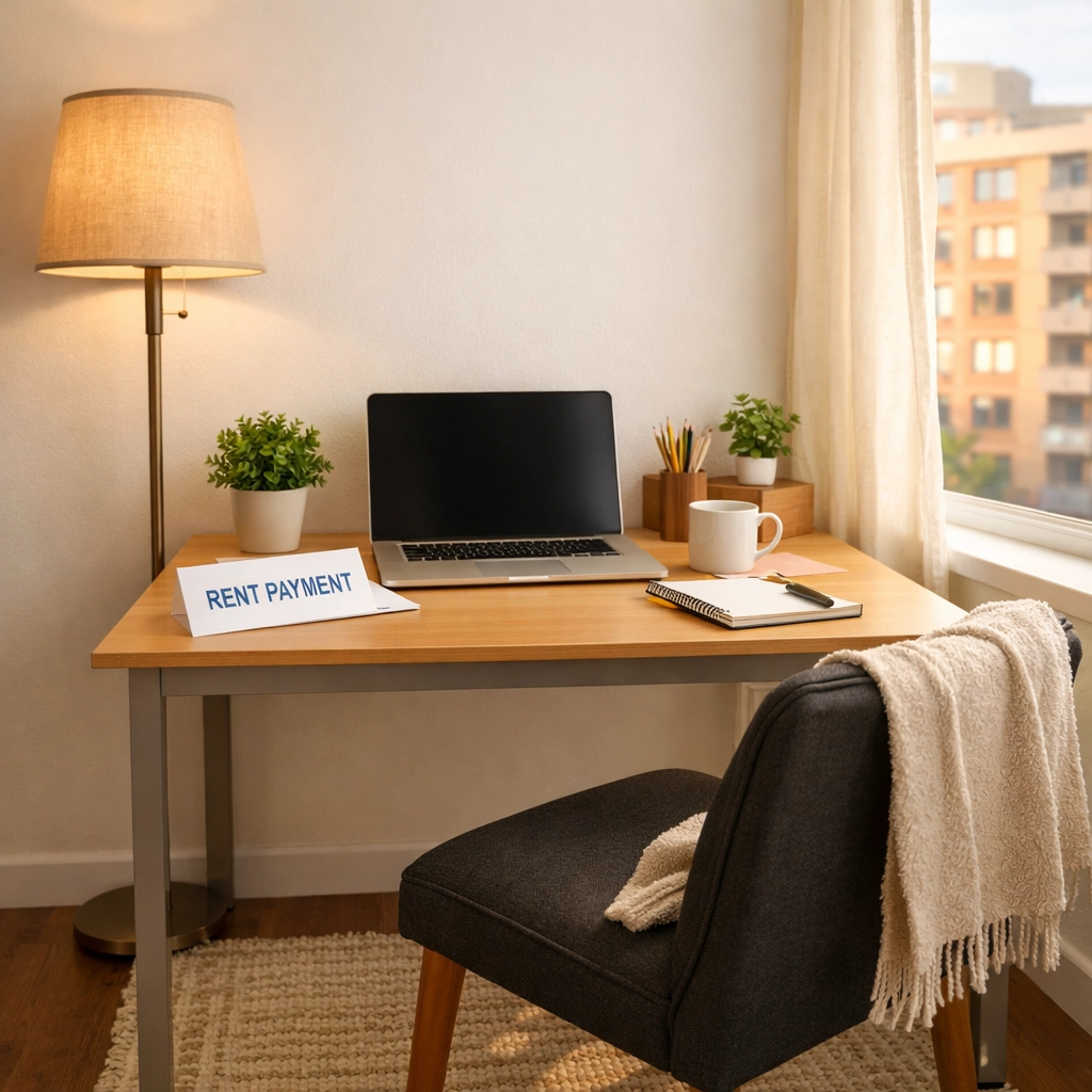Rental apartment home office setup showing renters can claim home office deduction