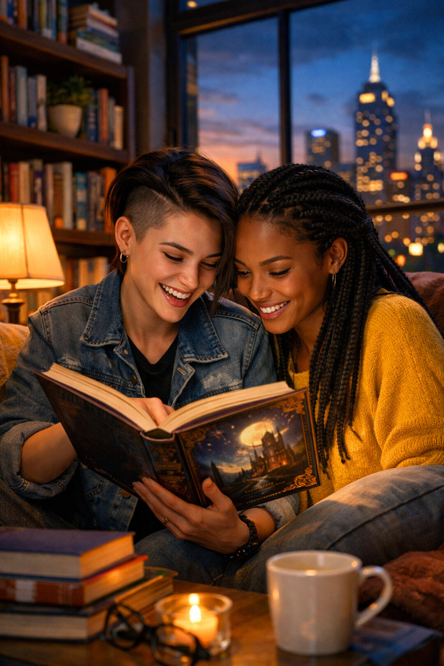 Two women share a book on a romantic date, exploring diverse LGBTQ+ book recommendations for 2026.