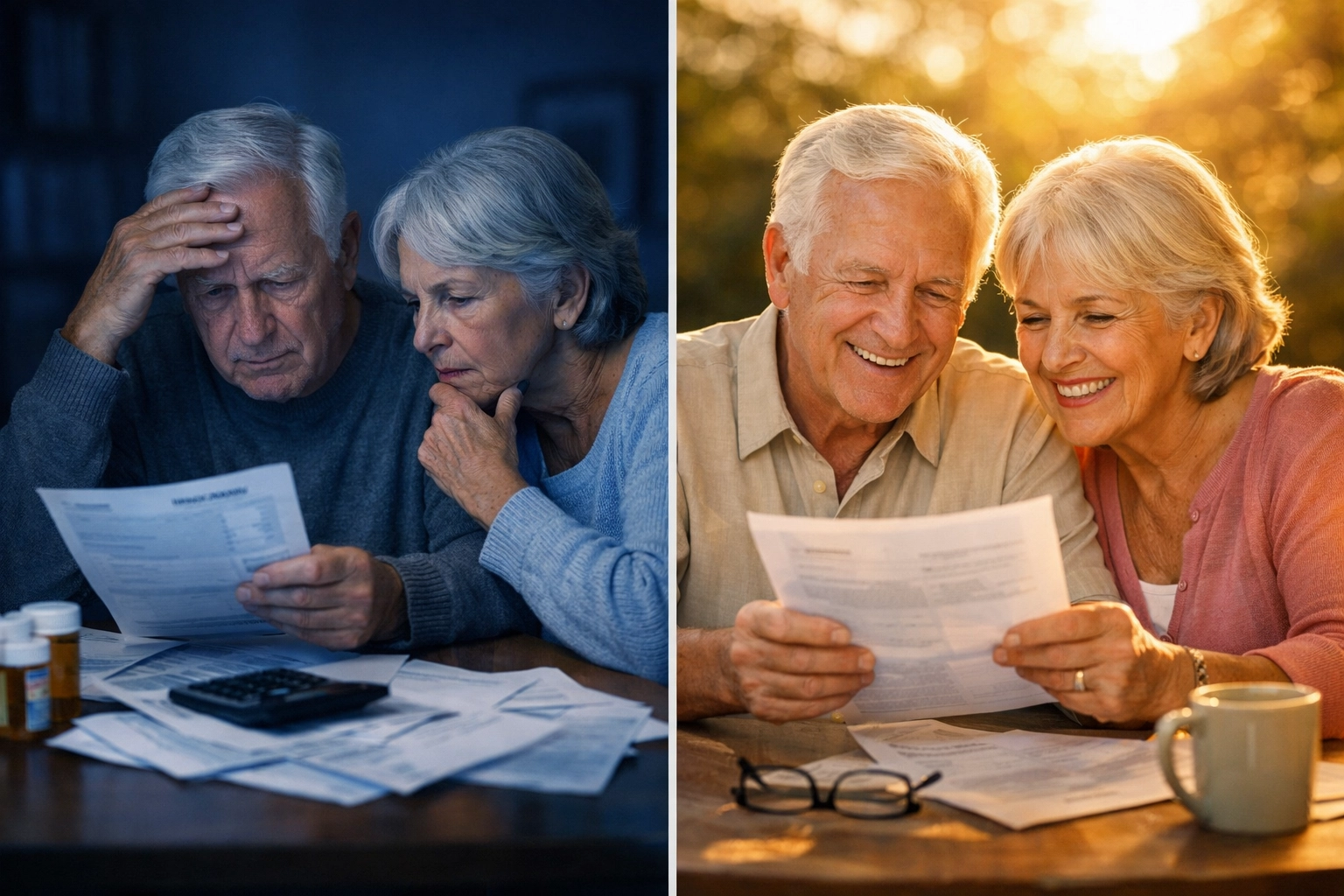 Senior couple reviewing retirement finances and Social Security benefits