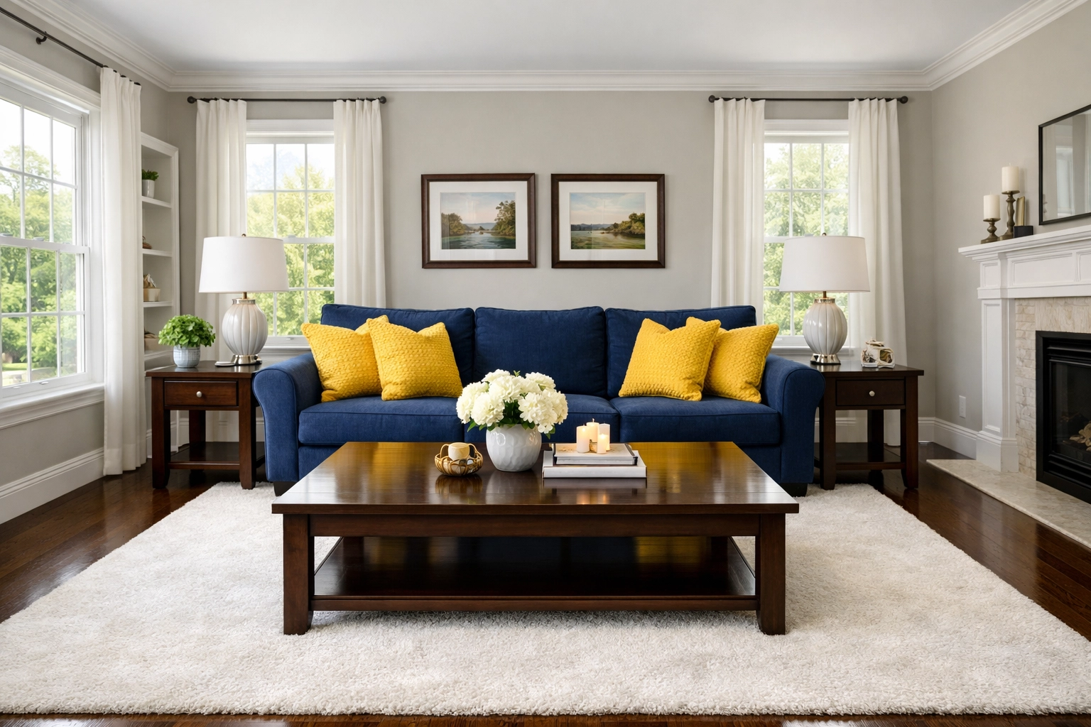 A perfectly organized and dust-free living room in Walpole showcasing expert weekly house cleaning.