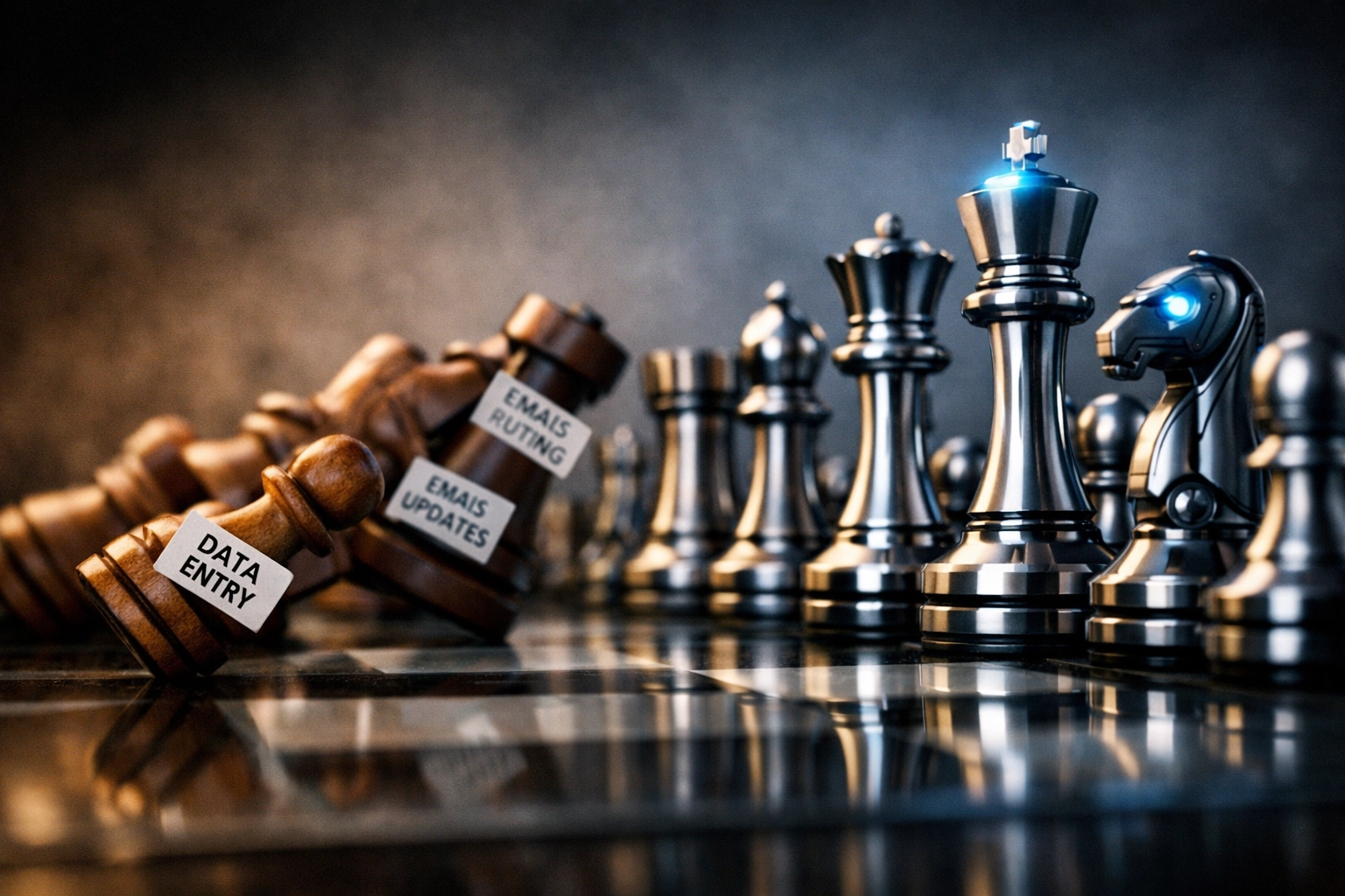 Manual business tasks versus automated AI processes illustrated through strategic positioning