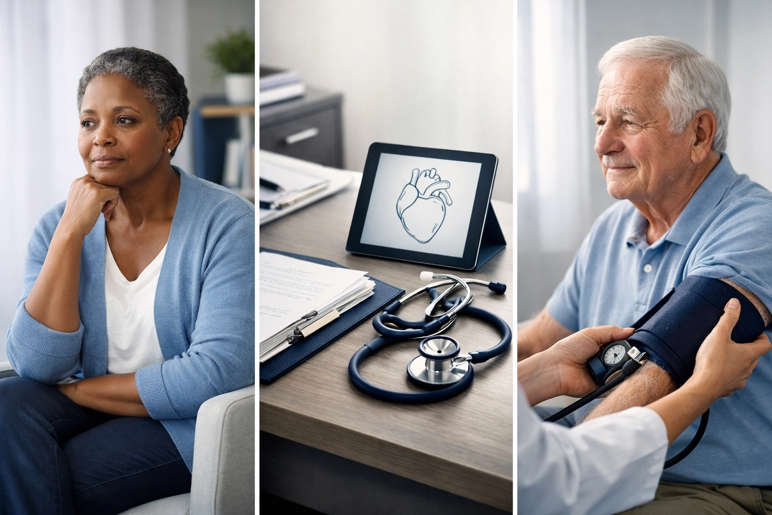 Comprehensive medical assessment showing patient consultation and diagnostic tools