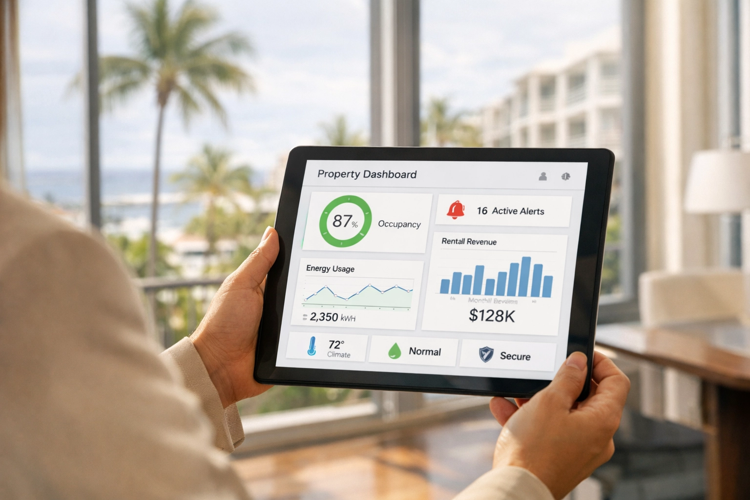 Property manager using smart monitoring to ensure HVAC efficiency at a Hawaii resort.