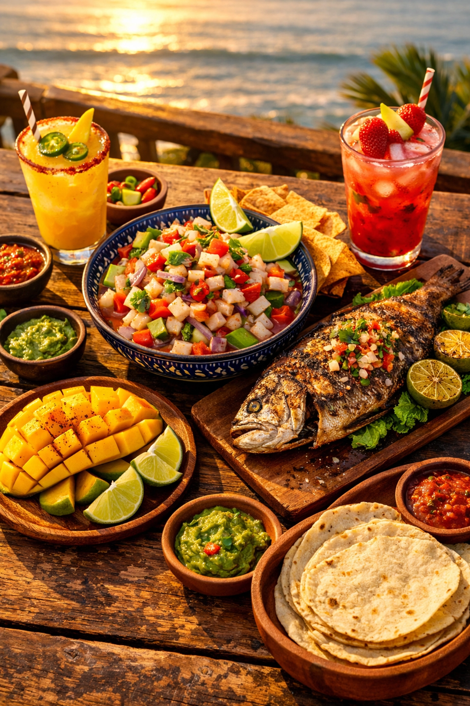 Fresh Mexican cuisine and cocktails on ocean-view terrace in Puerto Vallarta