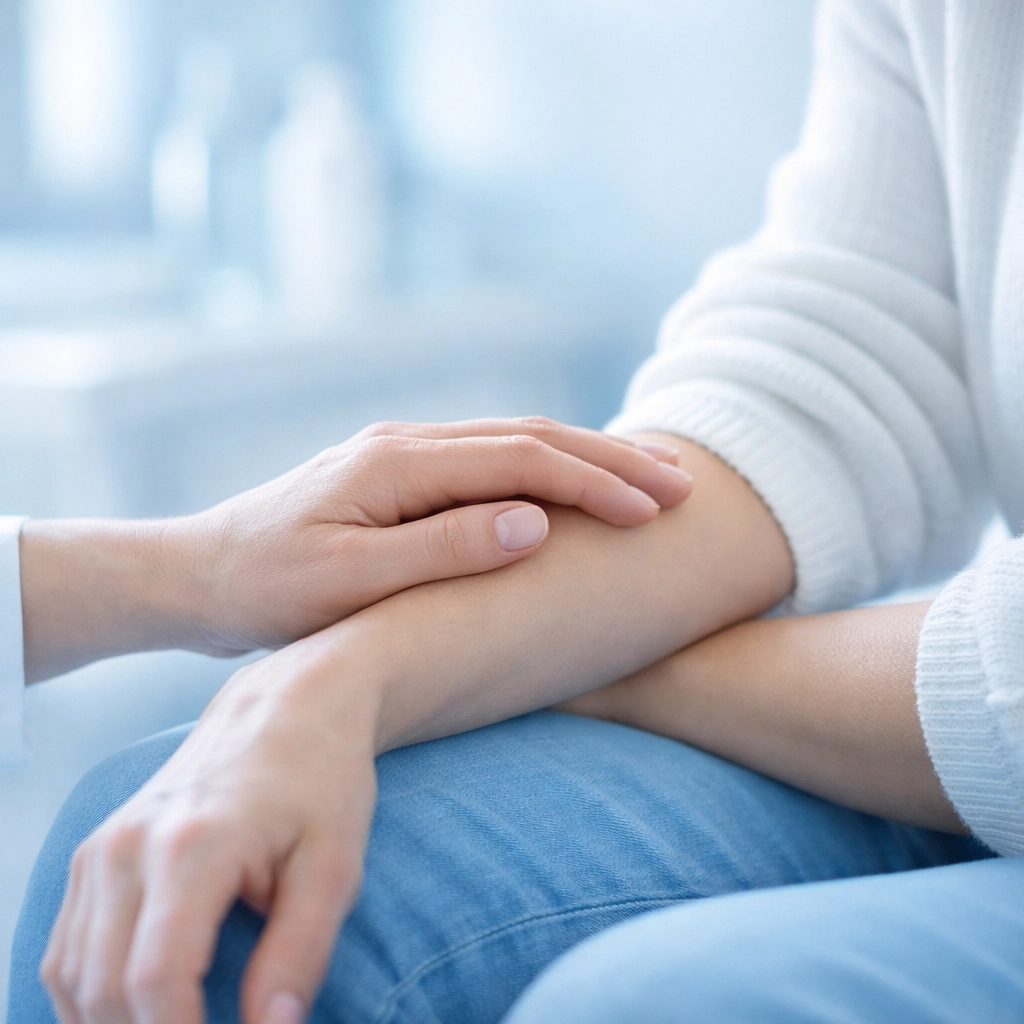 Close-up of supportive touch representing dyadic regulation and nervous system safety in ARCHR²™ therapy.