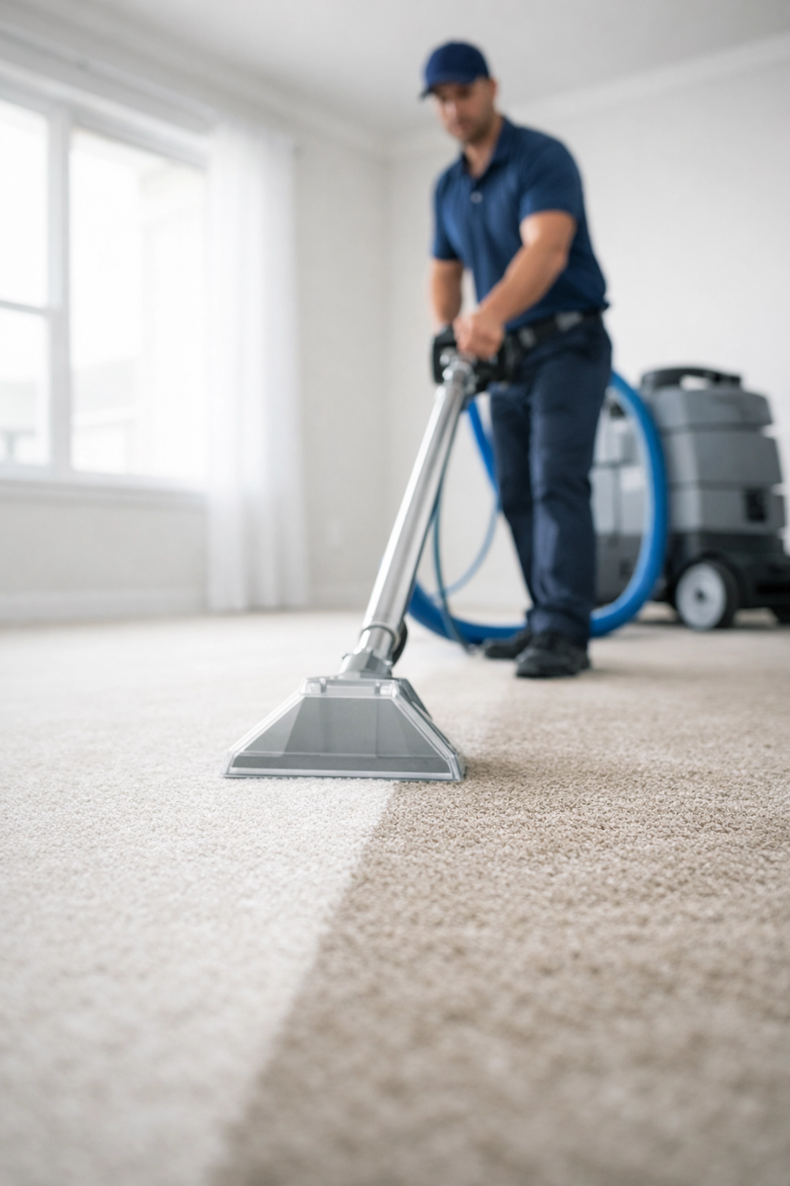Professional carpet cleaning machine removing deep dirt during apartment turnover
