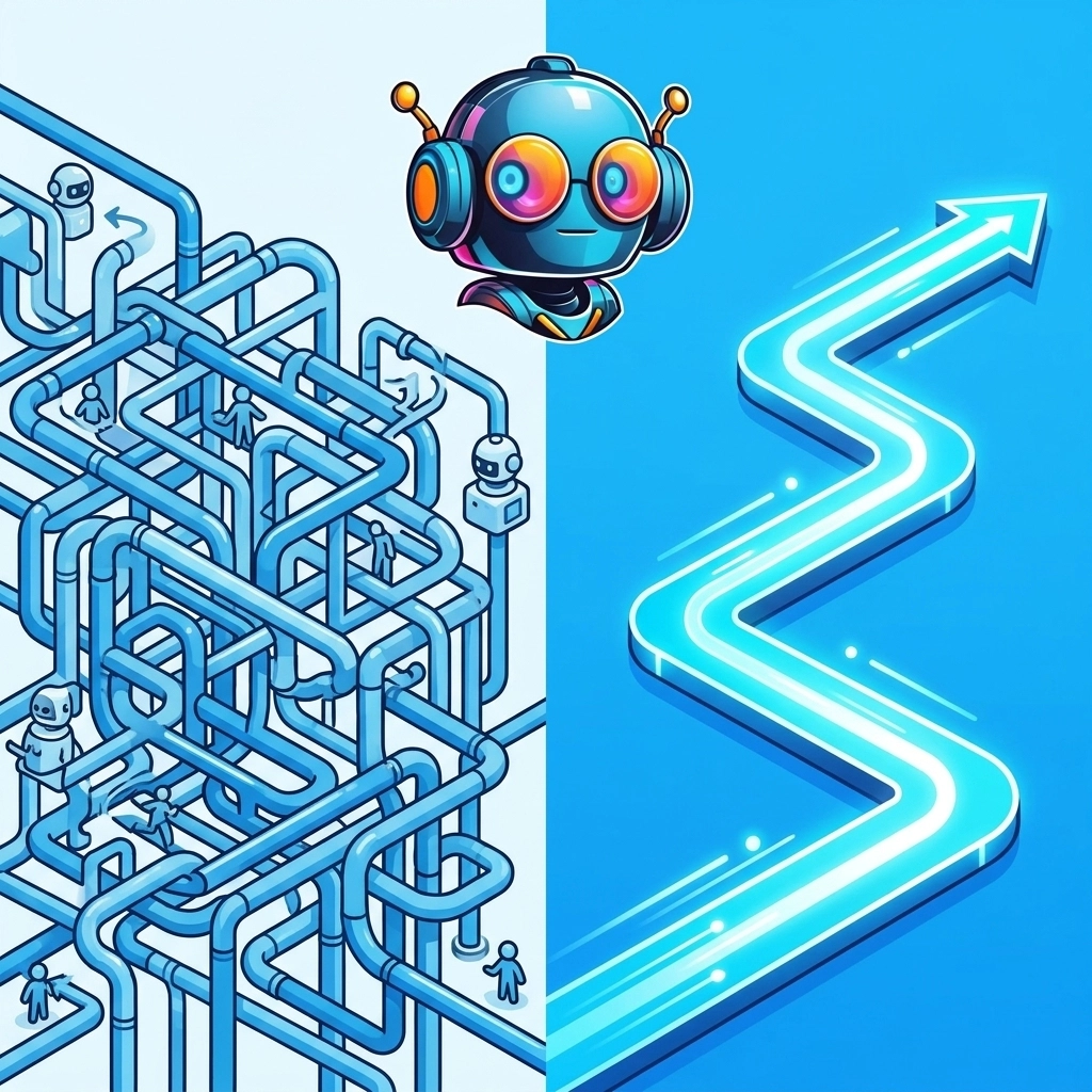 Comparison between a confusing maze and a clear AI path