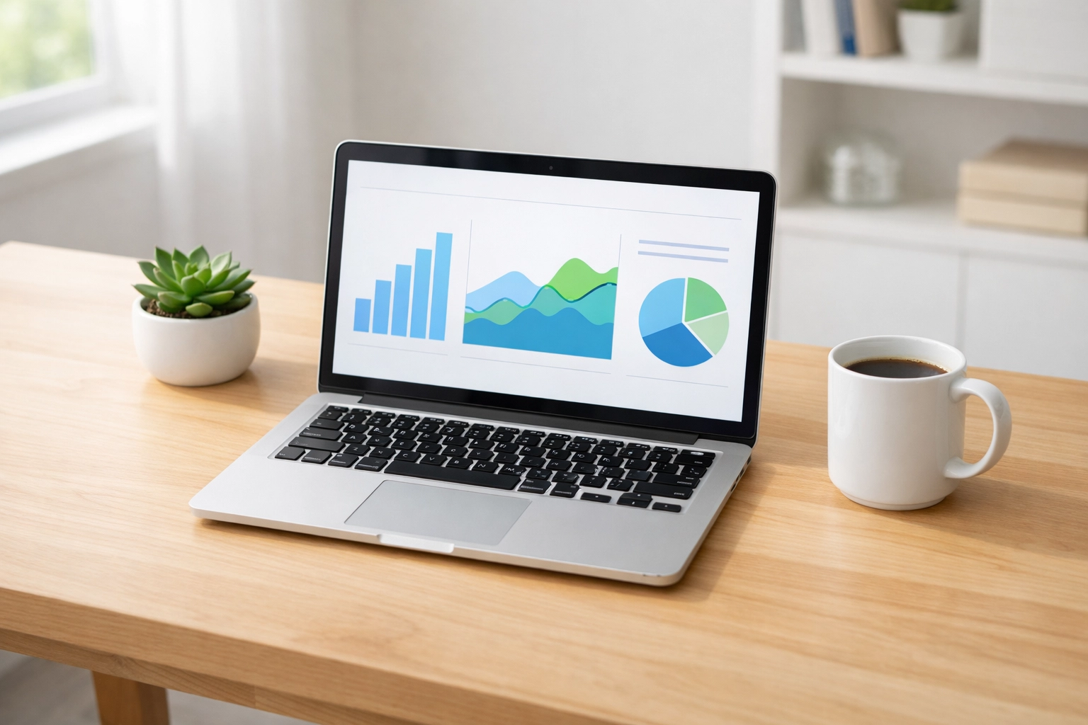 Laptop on an organized desk displaying accurate QuickBooks AI expense categorization.