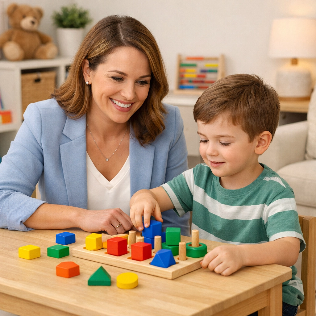 Professional therapist teaching functional skills to a child at Myers Assessment & Therapeutic Service in Georgia.