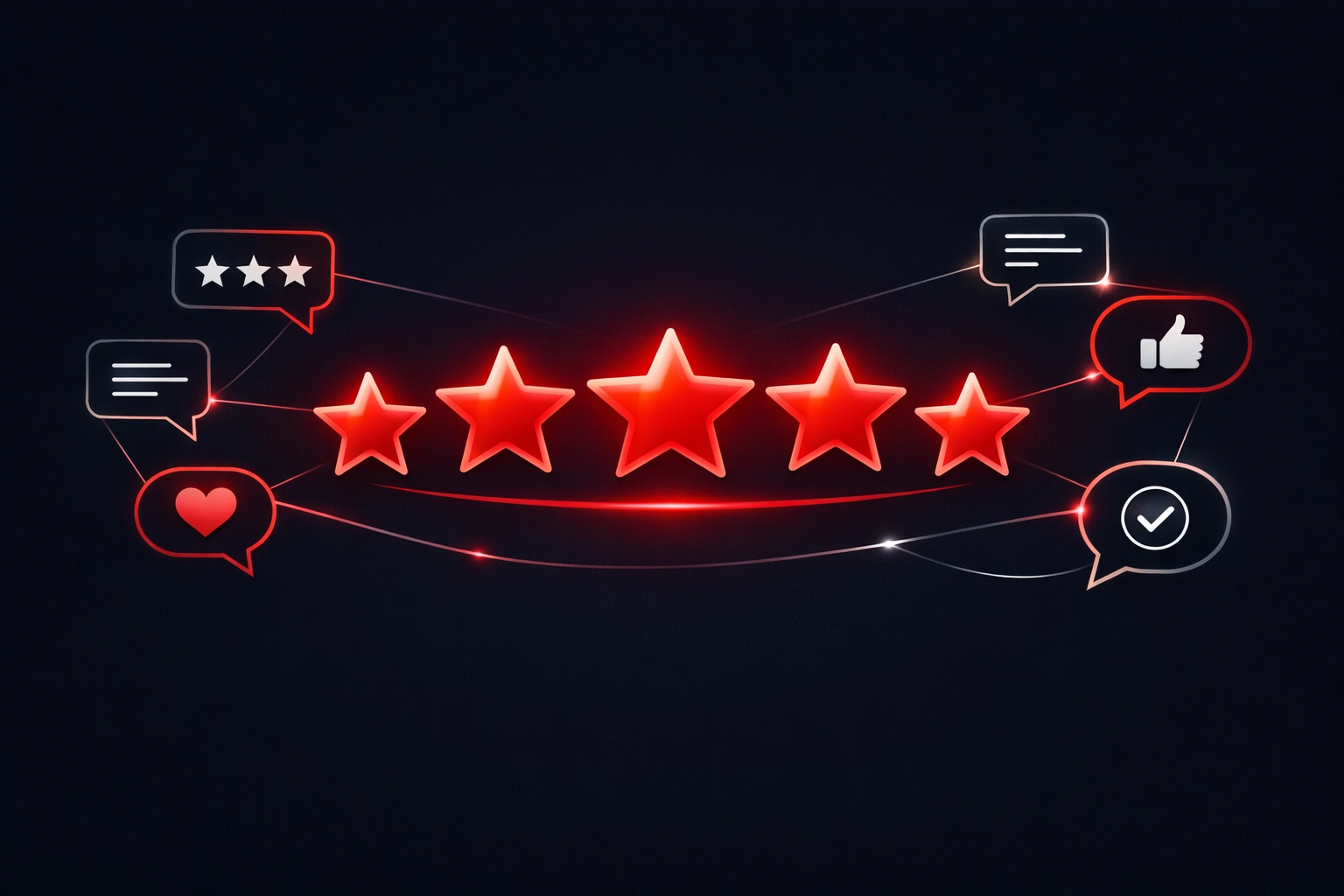 Five stars and message bubbles representing social proof and customer reviews for local businesses.