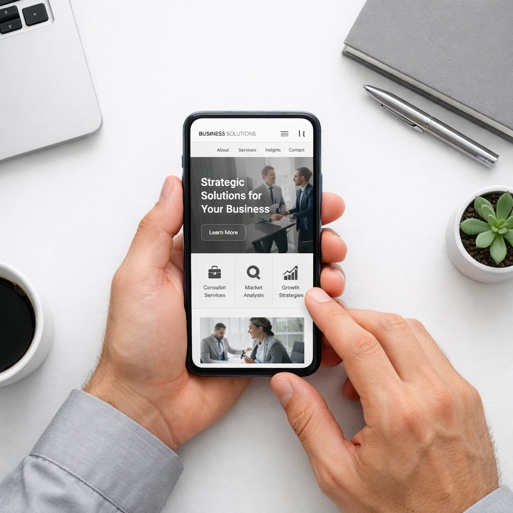 Business website displayed on smartphone showing mobile-friendly design for local leads