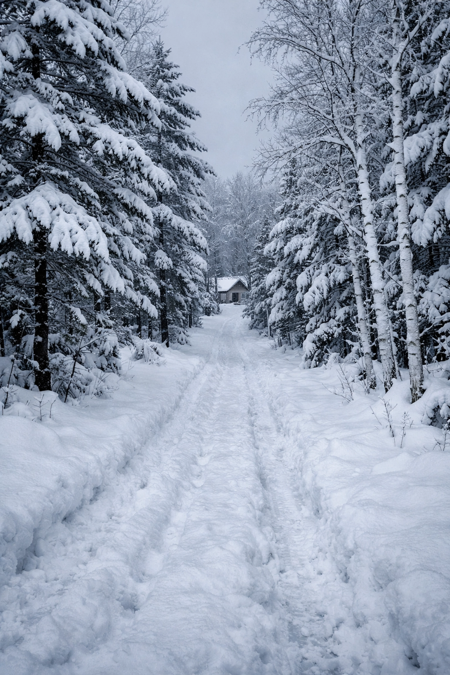Snow-covered unplowed cottage driveway in Muskoka showing winter access challenges