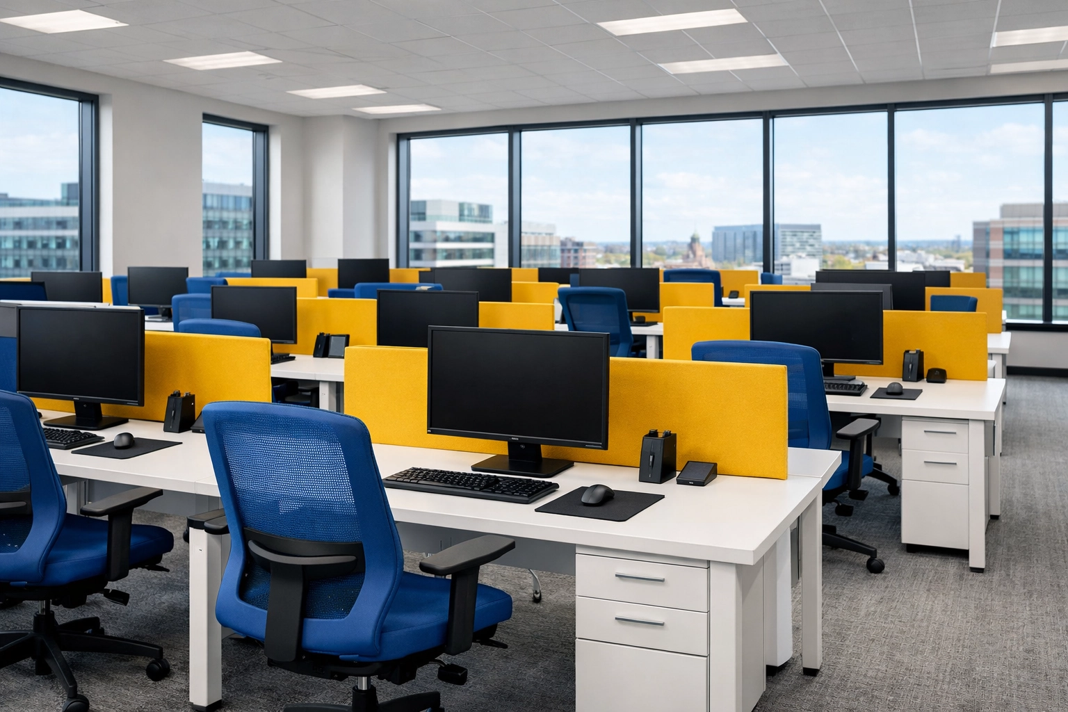 Clean open-plan office in Lynn with dust-free desks following professional commercial cleaning services.