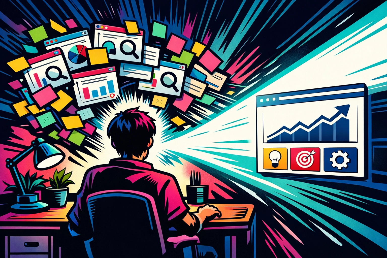 AI data analysis tool streamlining admin tasks by turning scattered research into an organized dashboard.