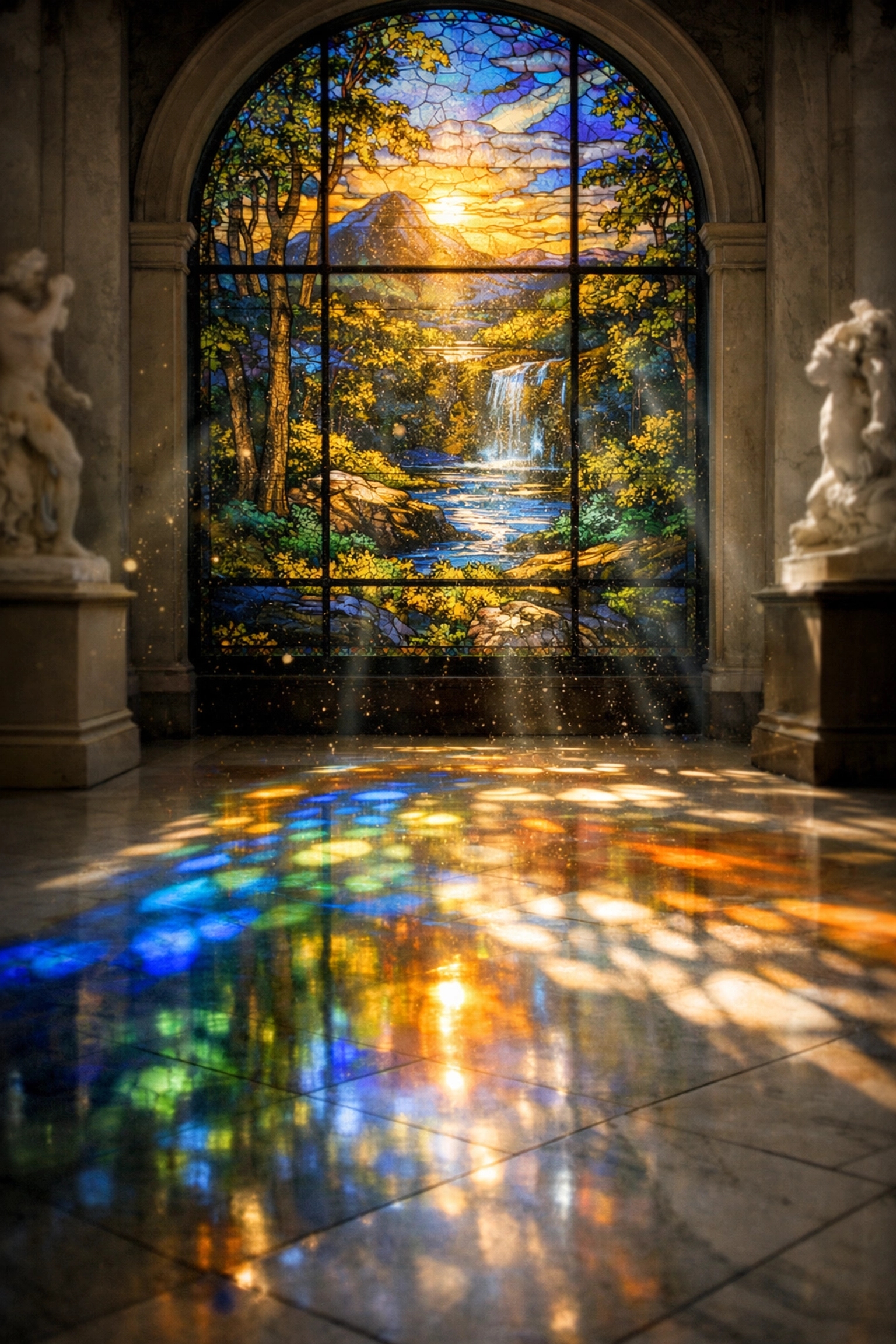 Colorful light patterns from Tiffany stained glass at the Met, one of the best photography locations for details.