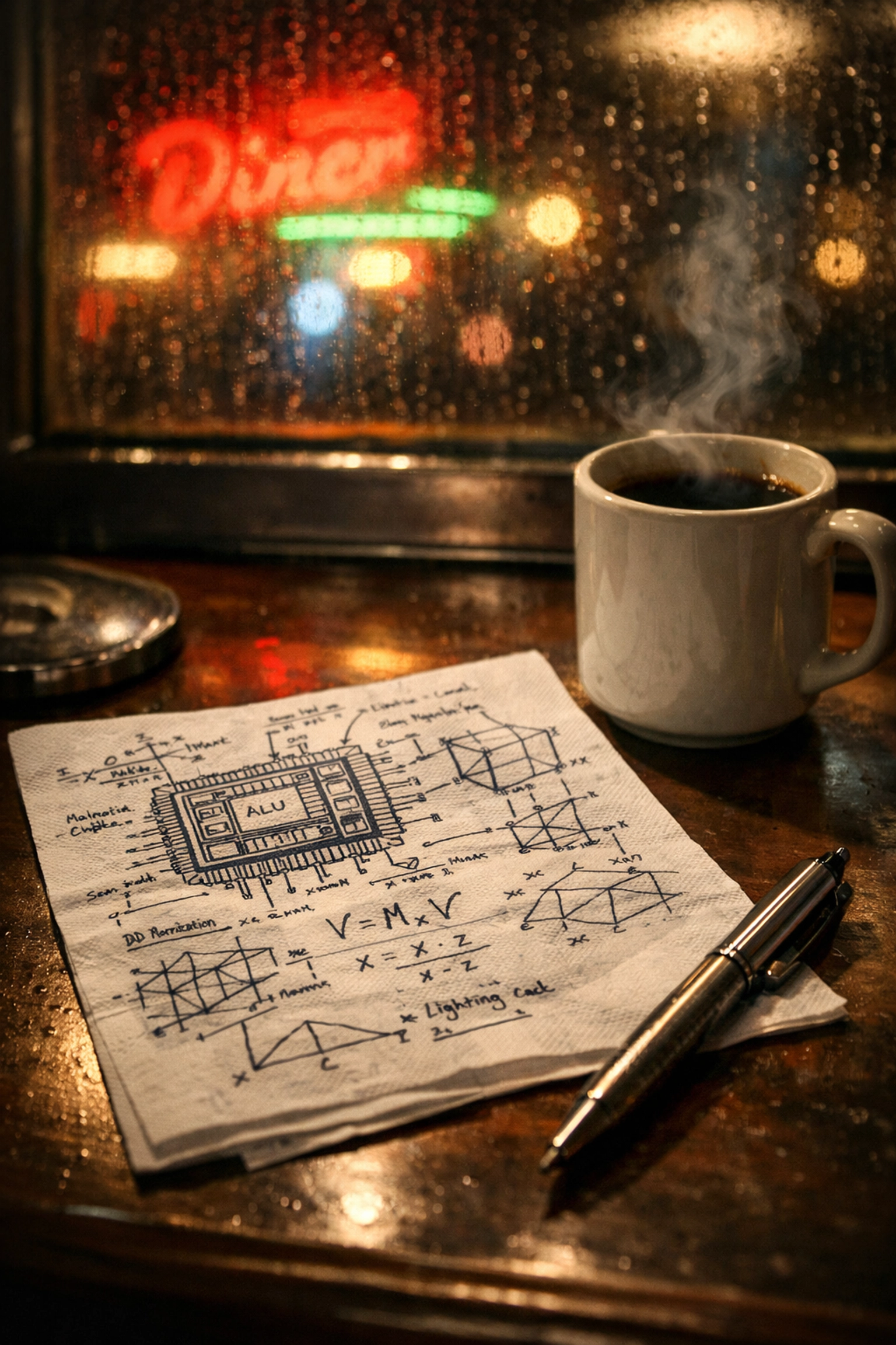 Jensen Huang’s napkin sketch of a graphics chip in a diner, marking the start of NVIDIA’s journey.