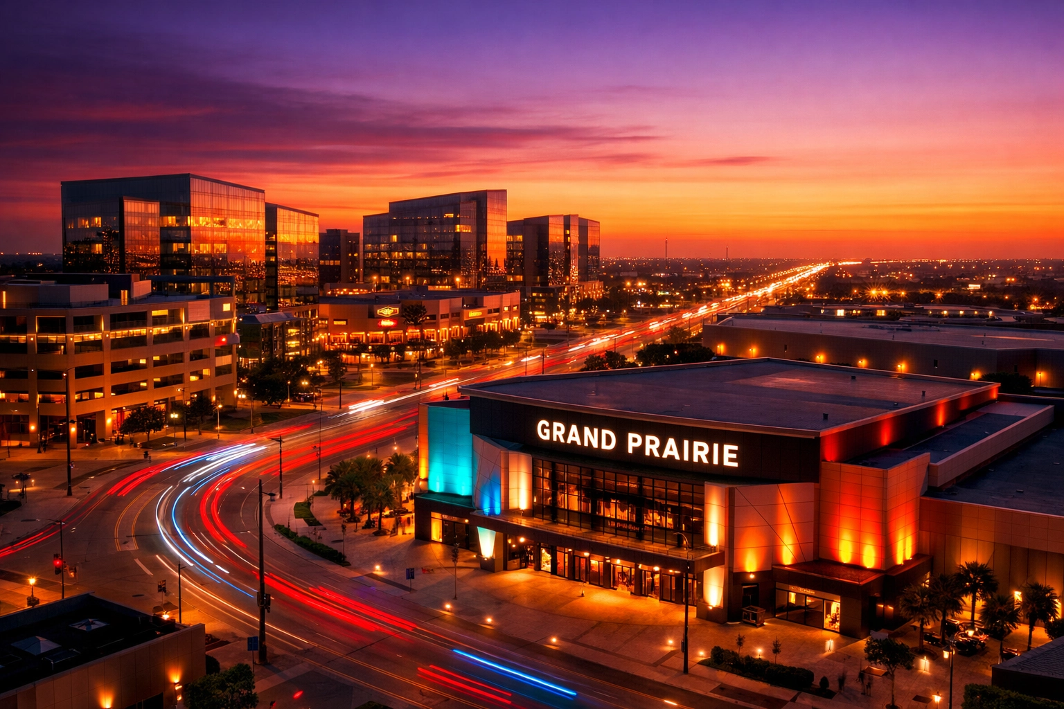 Grand Prairie entertainment district with modern event venues and accessible location