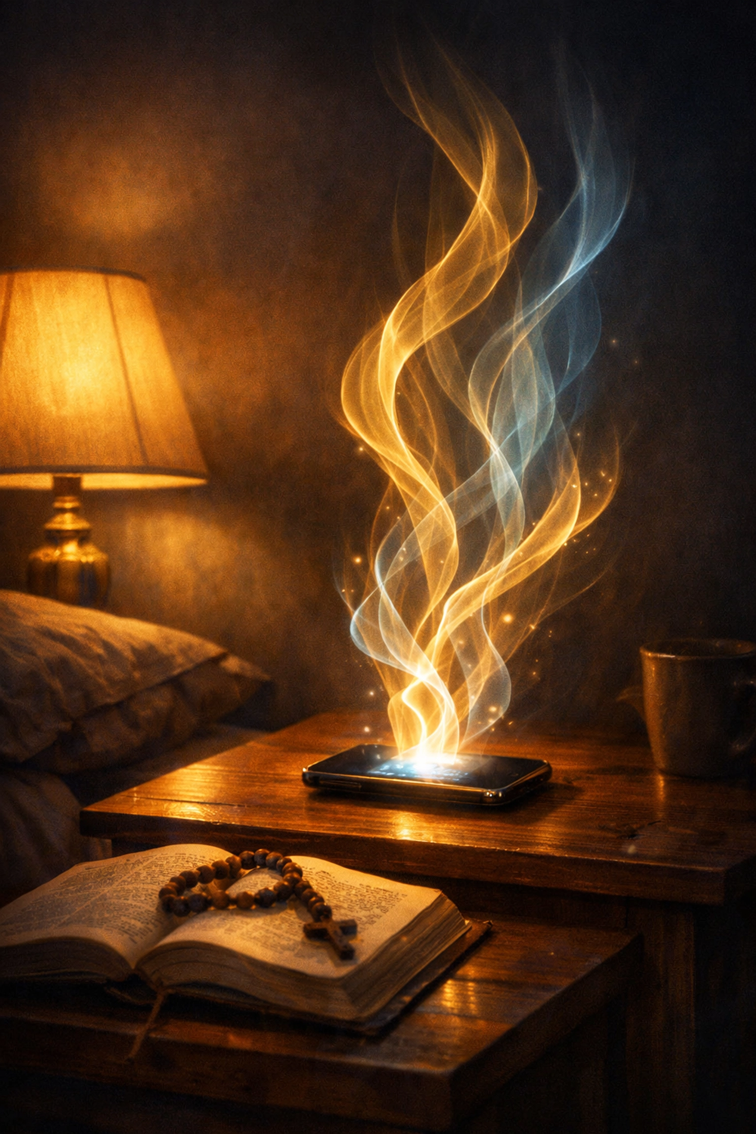 Bedside worship music playing at midnight as gentle prayer for the exhausted heart