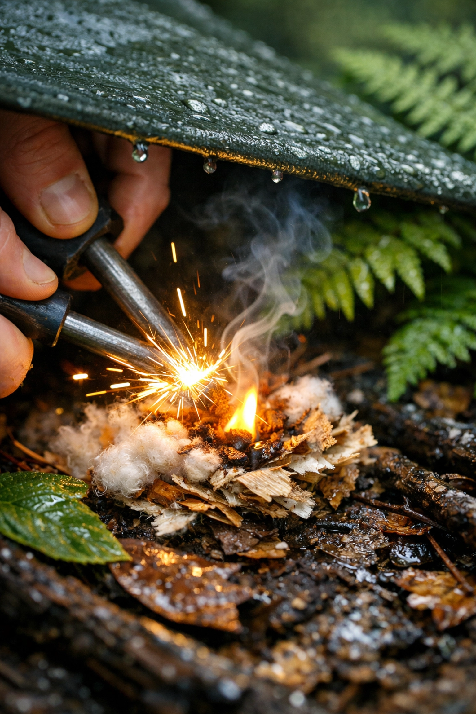 How to start a fire with a ferro rod and tinder for outdoor survival while camping in the UK.