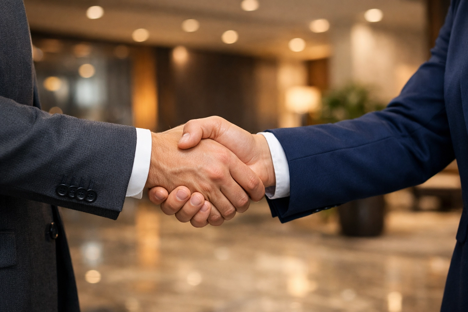Professional handshake symbolizing a successful strategic business partnership for global brand growth.