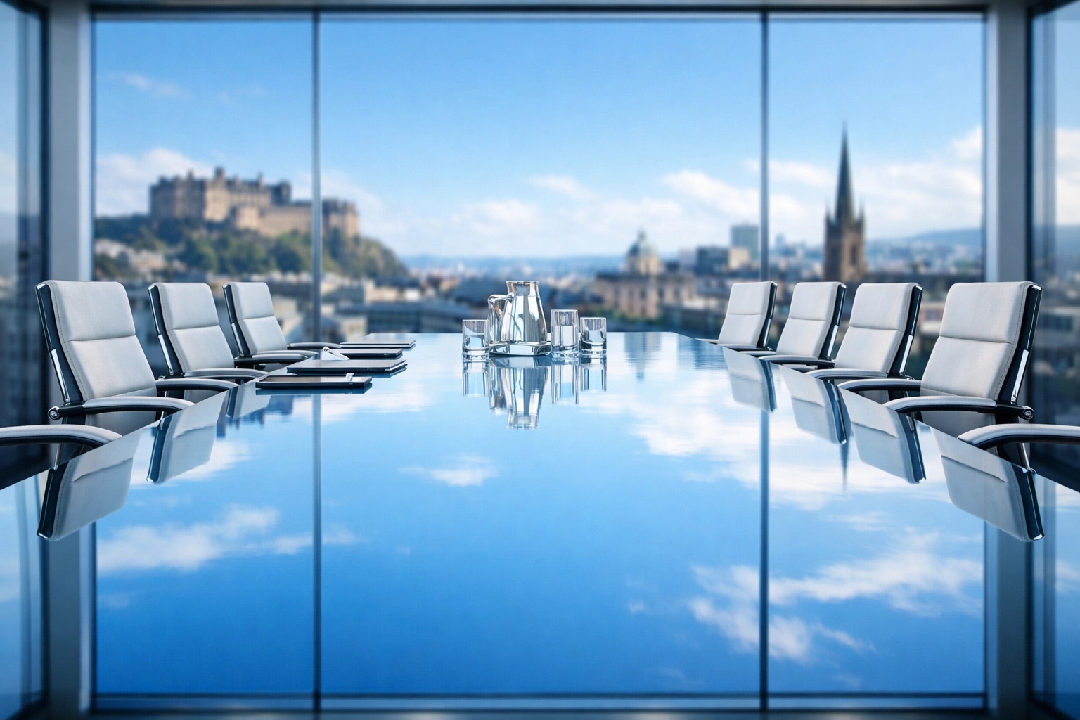 Clean corporate boardroom in Scotland reflecting professional facilities management excellence.
