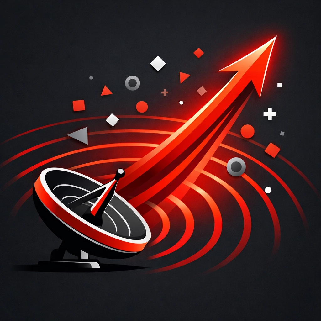 Digital radar and growth arrow illustrating website visibility and SEO performance for trade businesses.