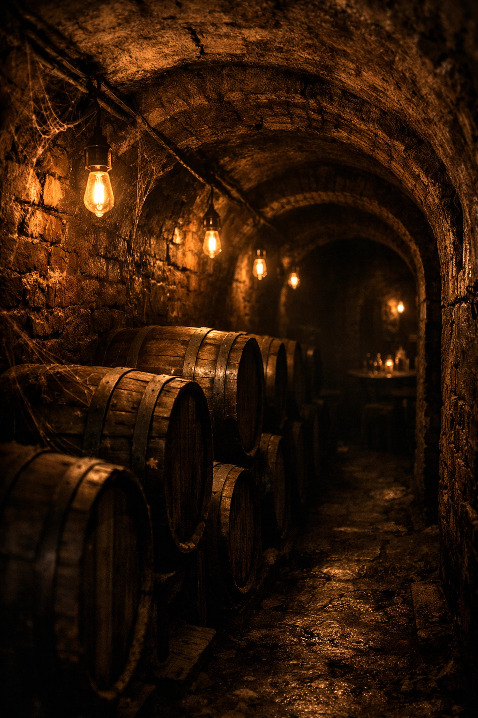 Underground Prohibition-era speakeasy tunnel with barrels used by Al Capone in Chicago