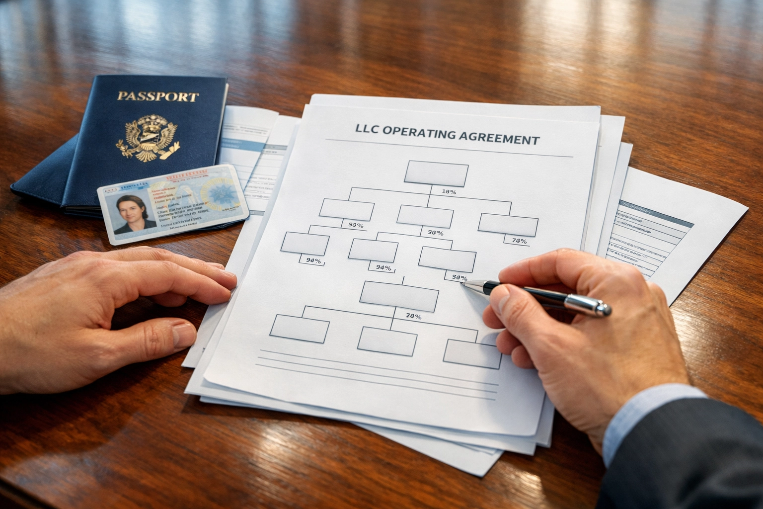 Reviewing LLC operating agreement and beneficial ownership documents for real estate closing