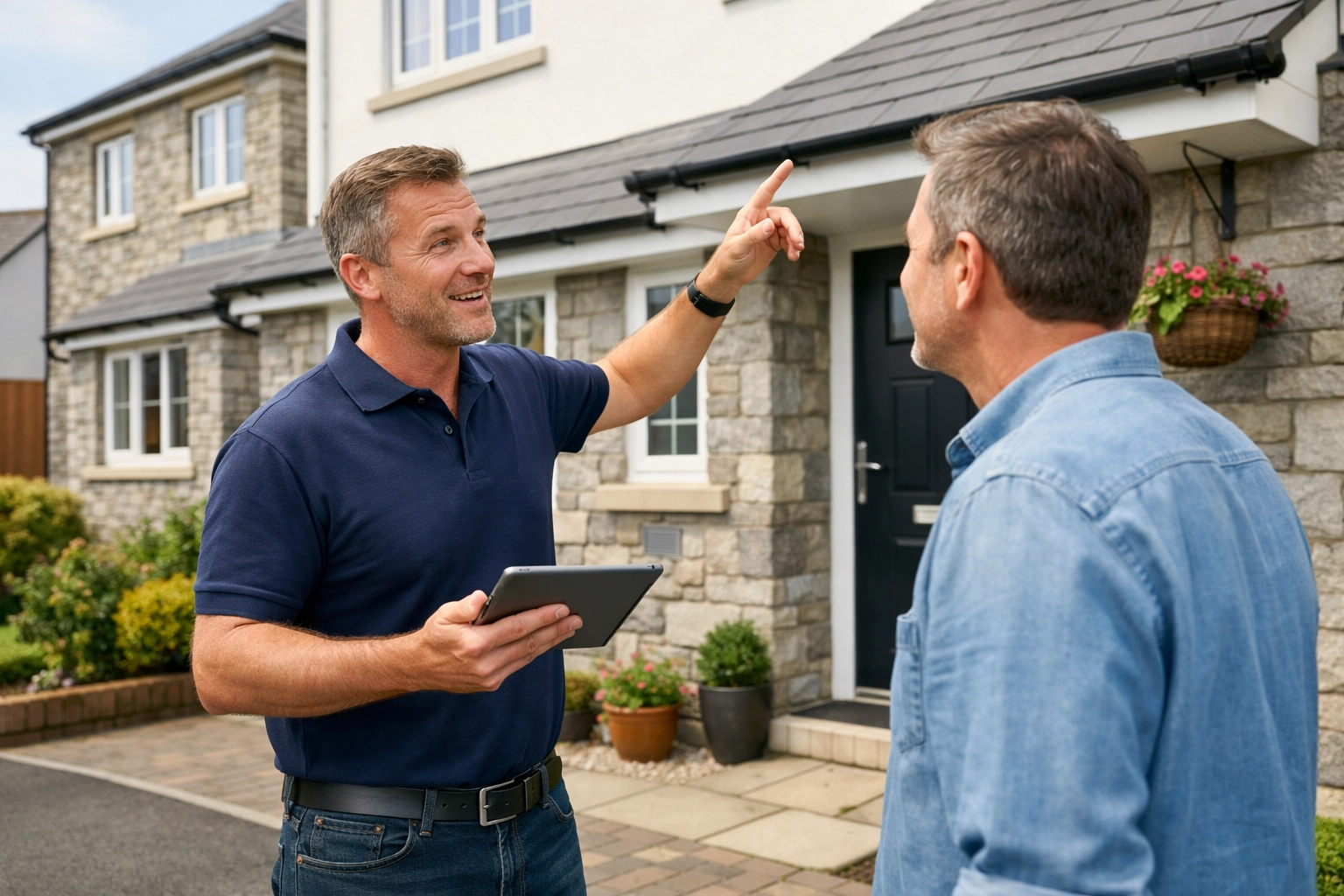 A professional security expert conducting an intruder alarm survey for a home in Swansea.