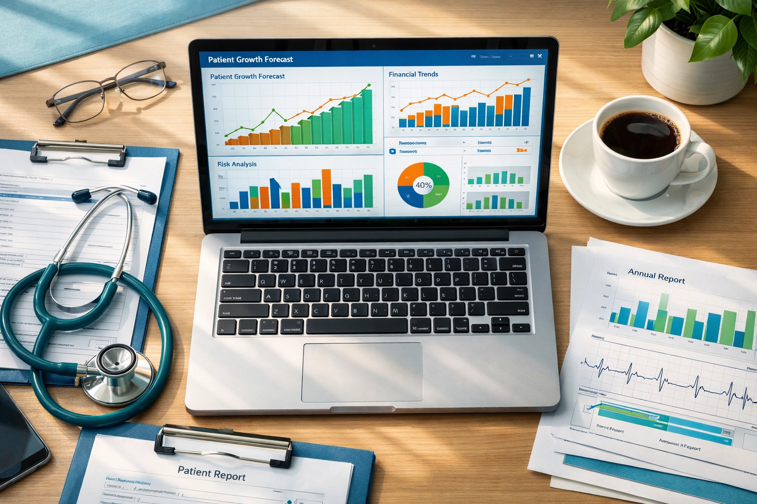 Predictive analytics dashboard showing AI-powered denial prevention trends for medical billing