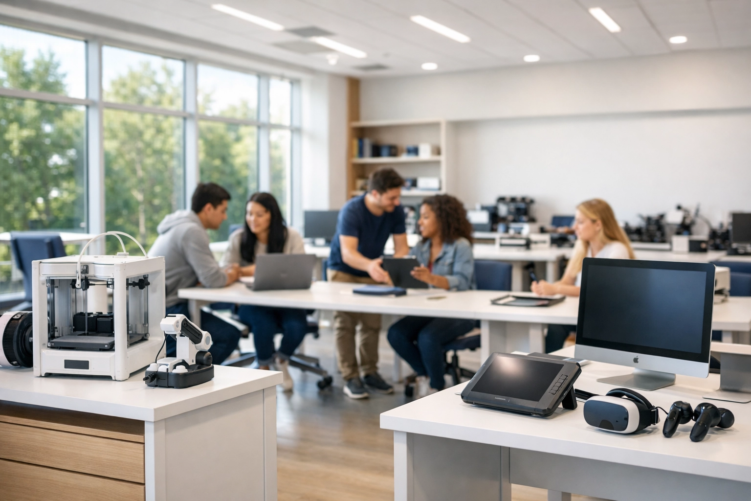 Collaborative high school innovation lab environment supporting student engagement and strategic brand growth solutions.