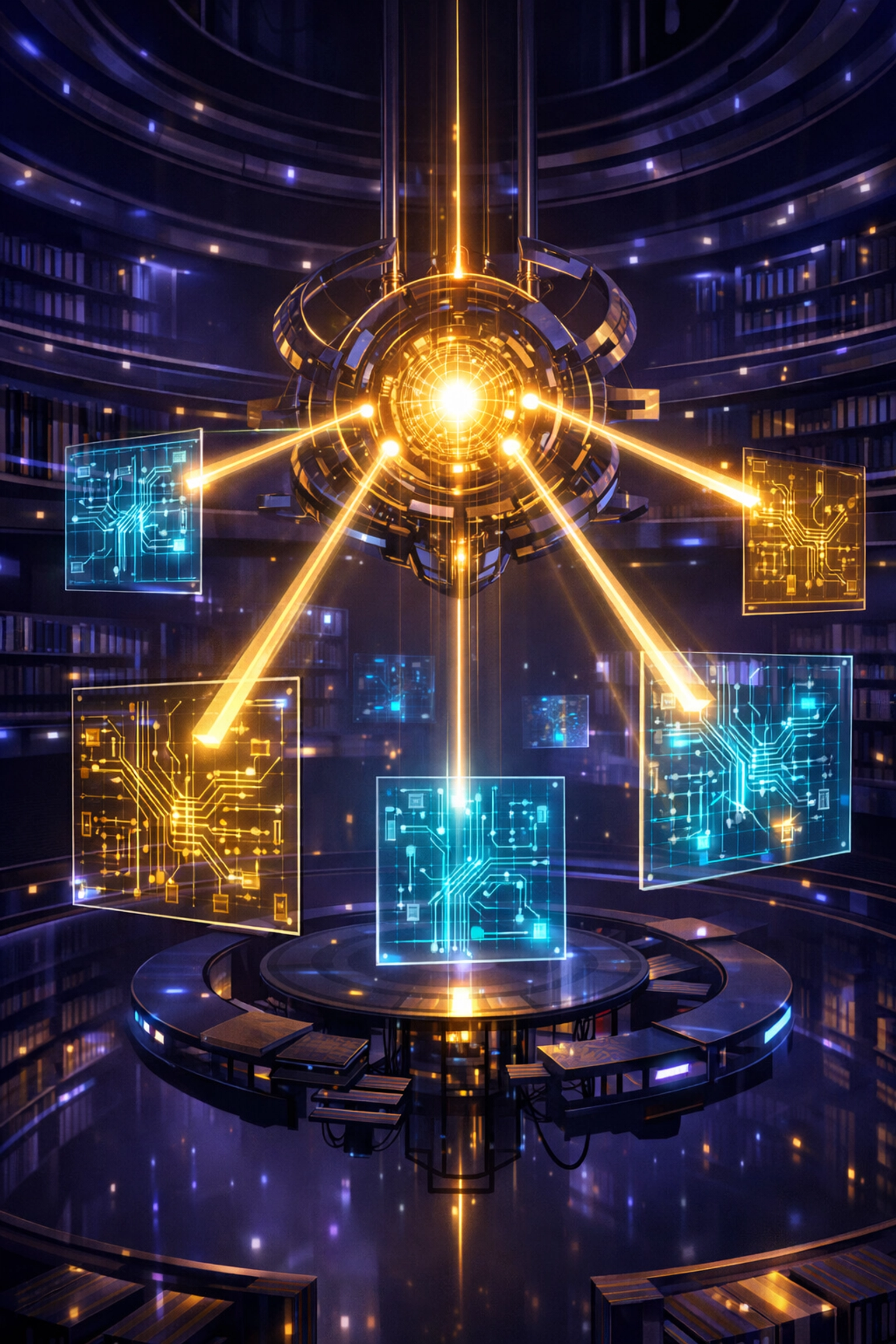 Digitale Bibliothek zeigt präzisen Zugriff einer KI auf verifizierte Dokumente für hohe Datensicherheit.