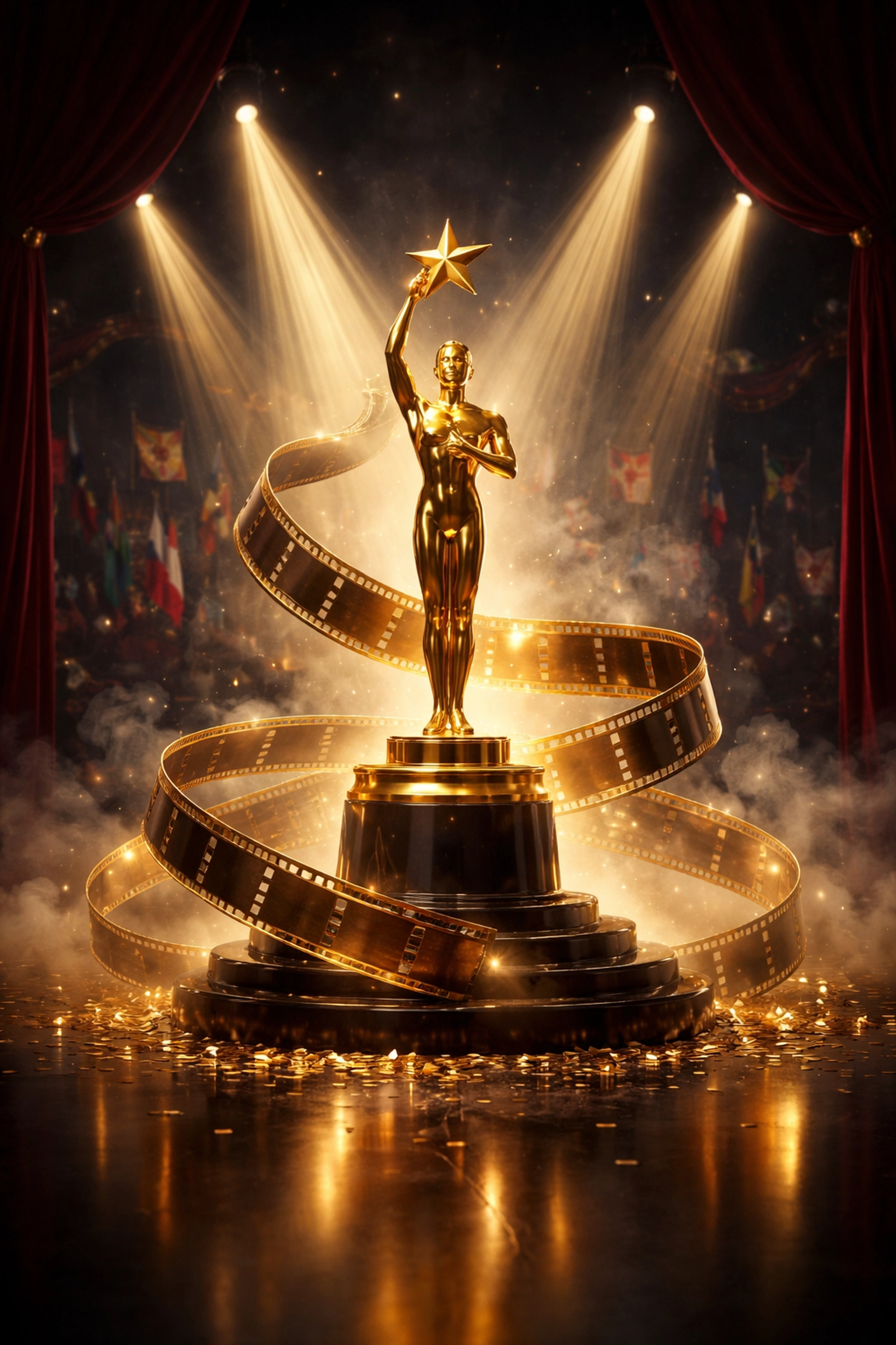 A prestigious film award statue on a stage, highlighting the rise of niche genres at the 2026 Golden Globes.