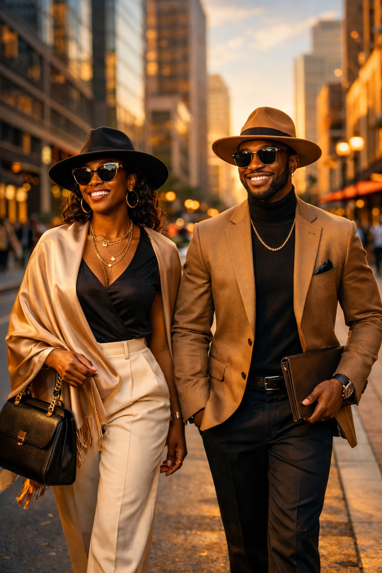 Black professionals wearing fashionable accessories embodying the new digital Black Wall Street community.