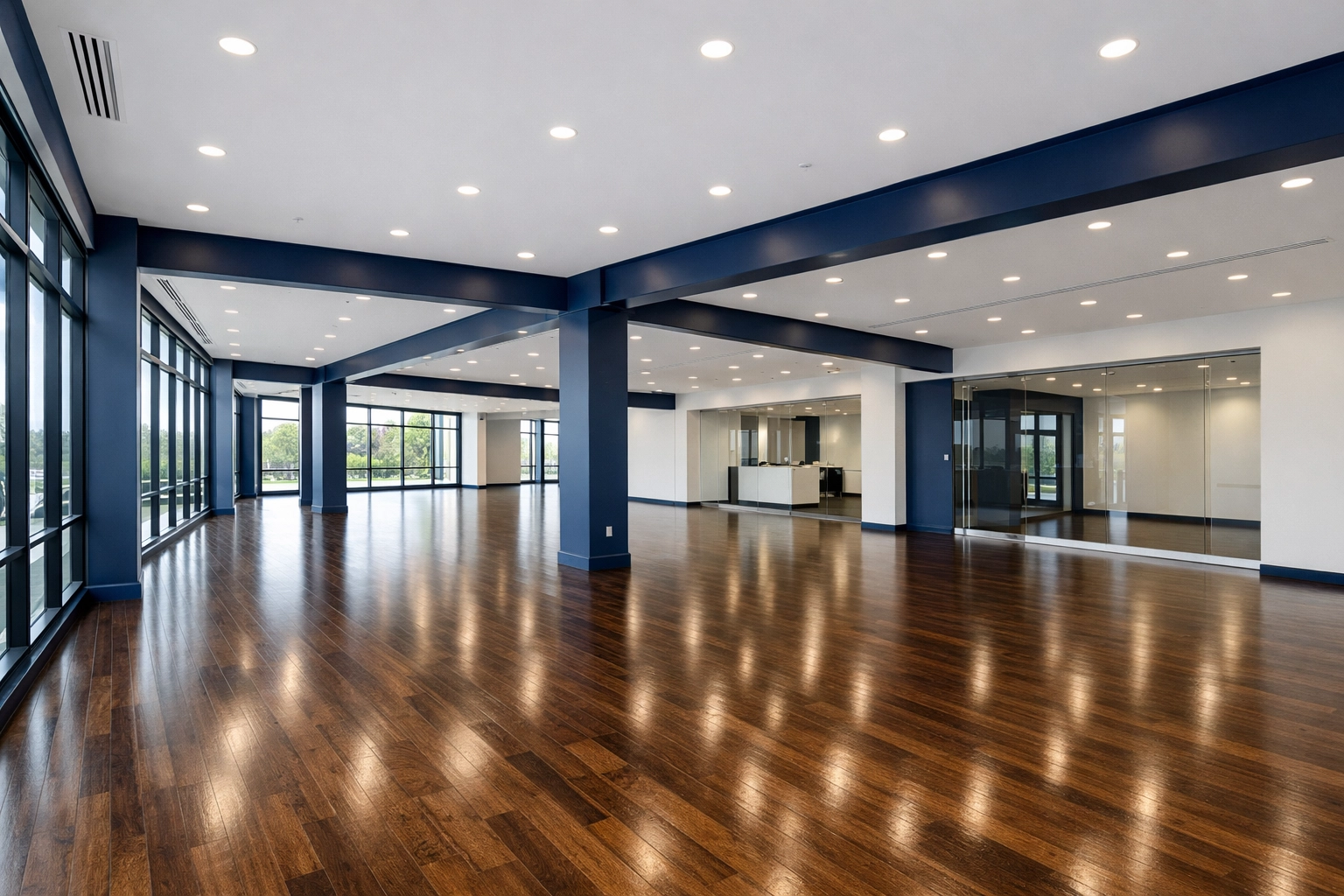 Large commercial facility in Milton, MA with clean floors maintained by professional janitorial services.