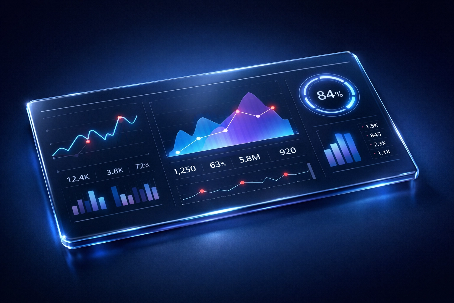 Modern IT dashboard displaying business metrics and cybersecurity risk indicators