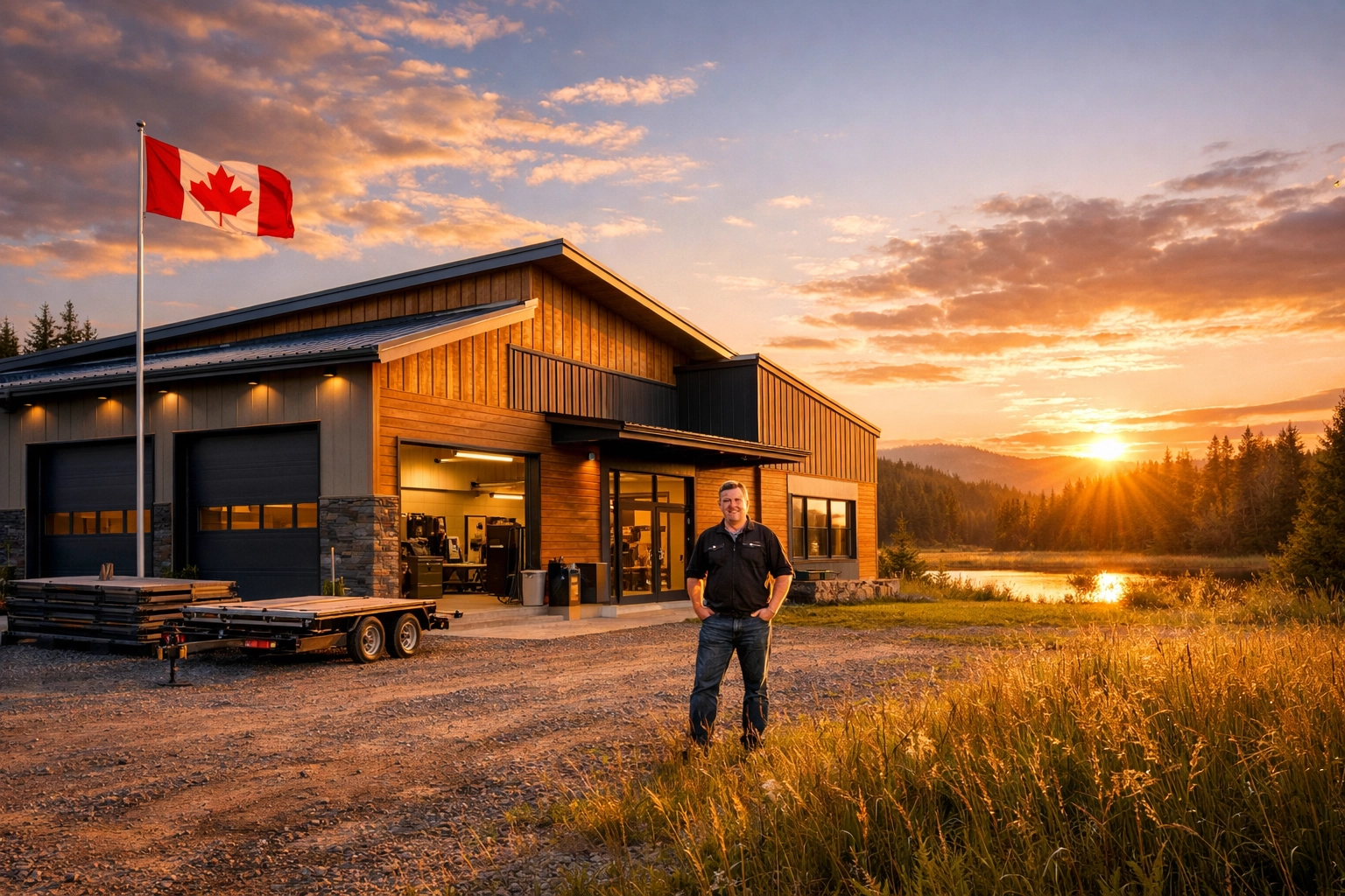 Rural Canadian business facility in natural setting representing regional development funding