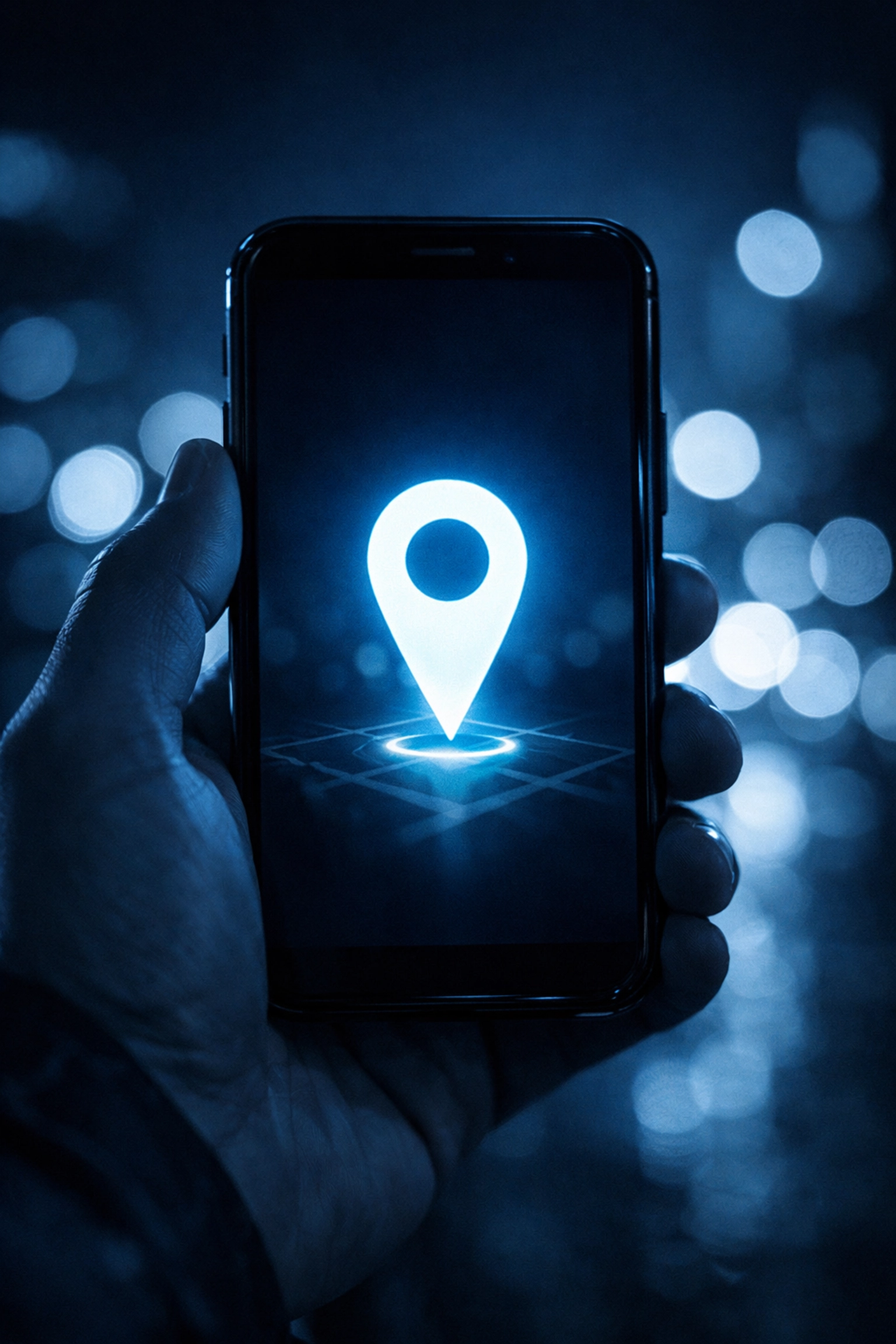 Smartphone showing local map search for emergency plumber near me at night