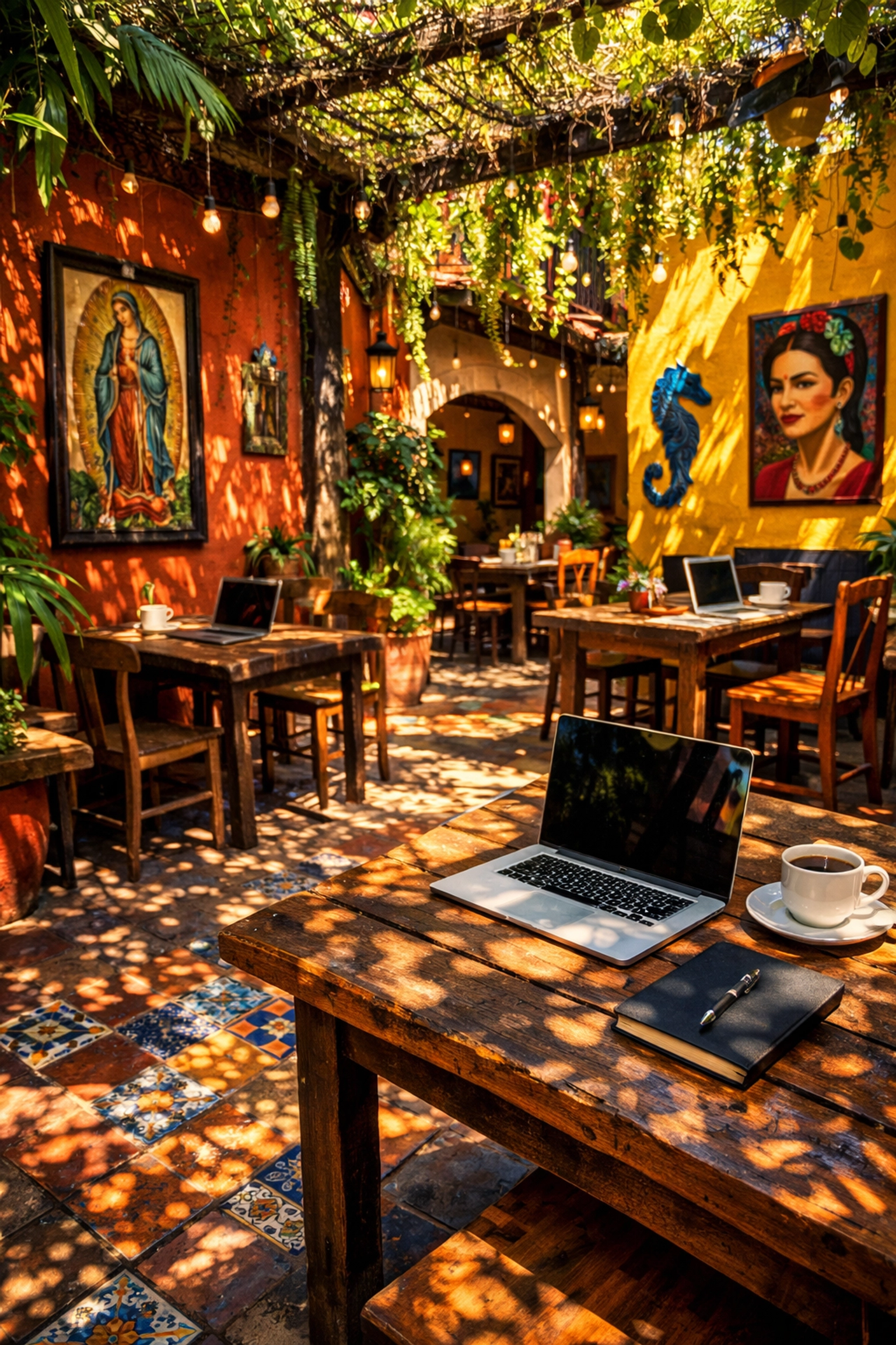 Courtyard cafe workspace in Puerto Vallarta Zona Romántica for remote workers