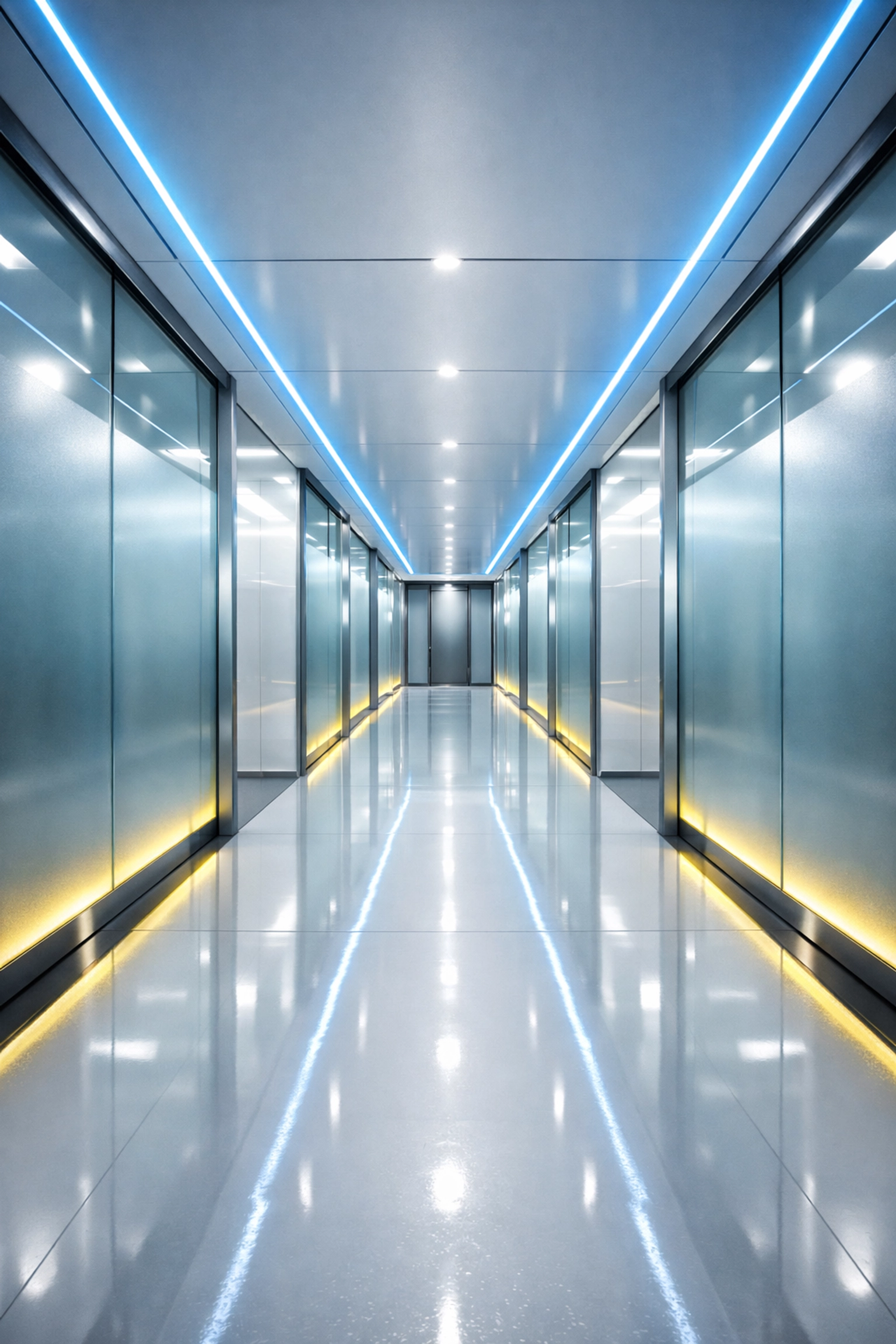 Impeccable modern office corridor meeting elite janitorial services Massachusetts cleaning standards.