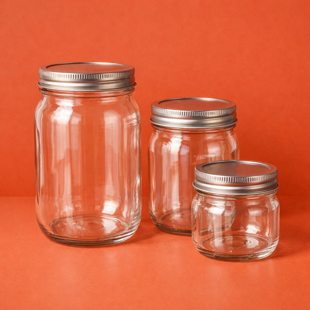 Clear glass Mason jars for safe, non-toxic vegetable fermentation and healthy food preservation.