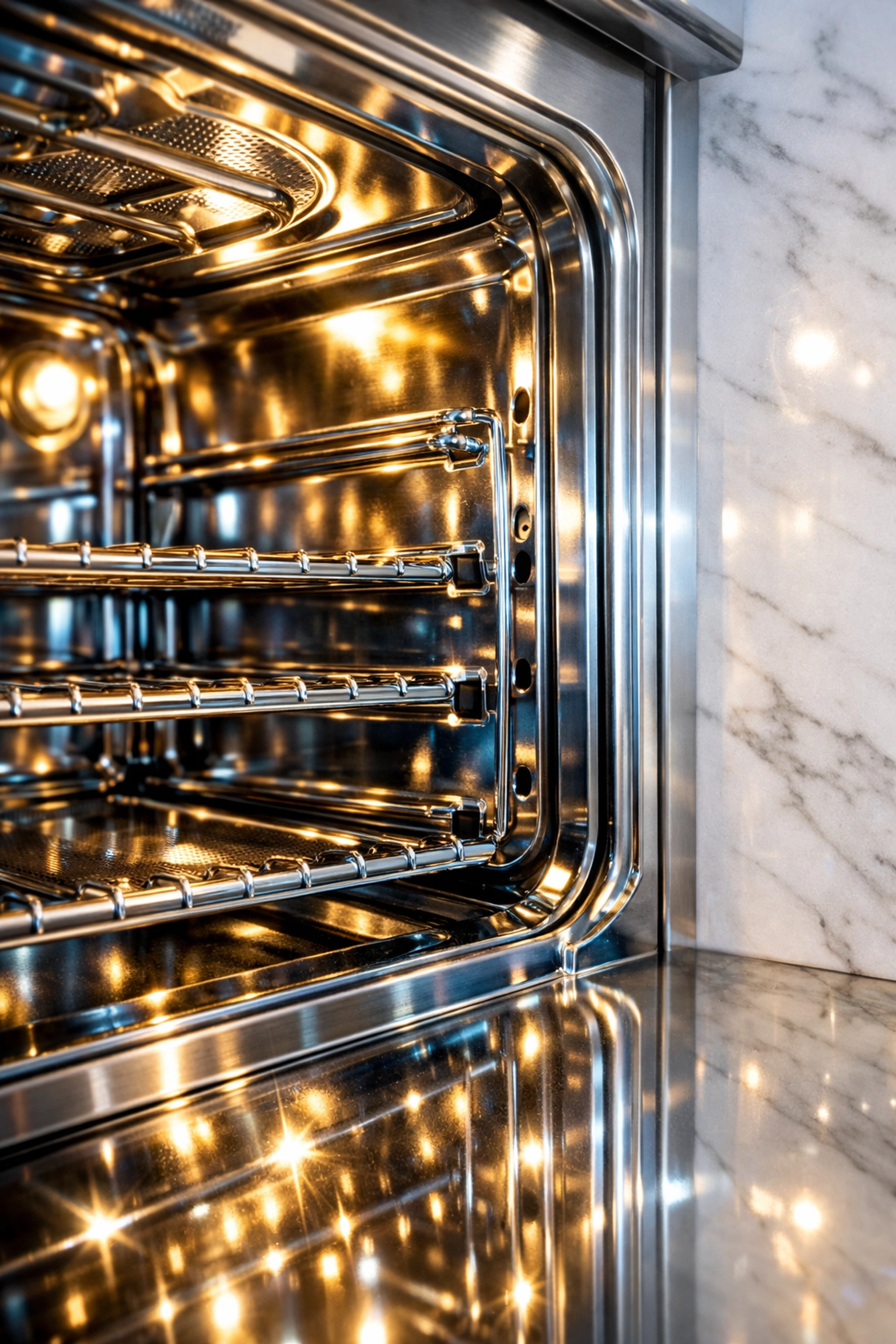 Sparkling stainless steel oven detail showing the high-end results of professional realtor cleaning services.