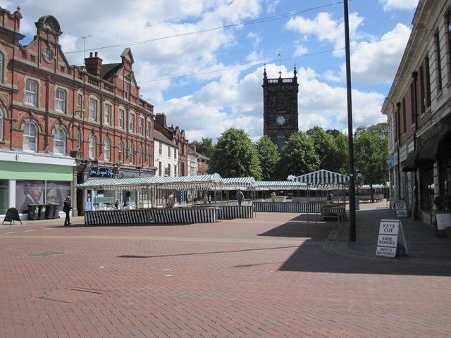 Town Centre with Market Stalls and Shops